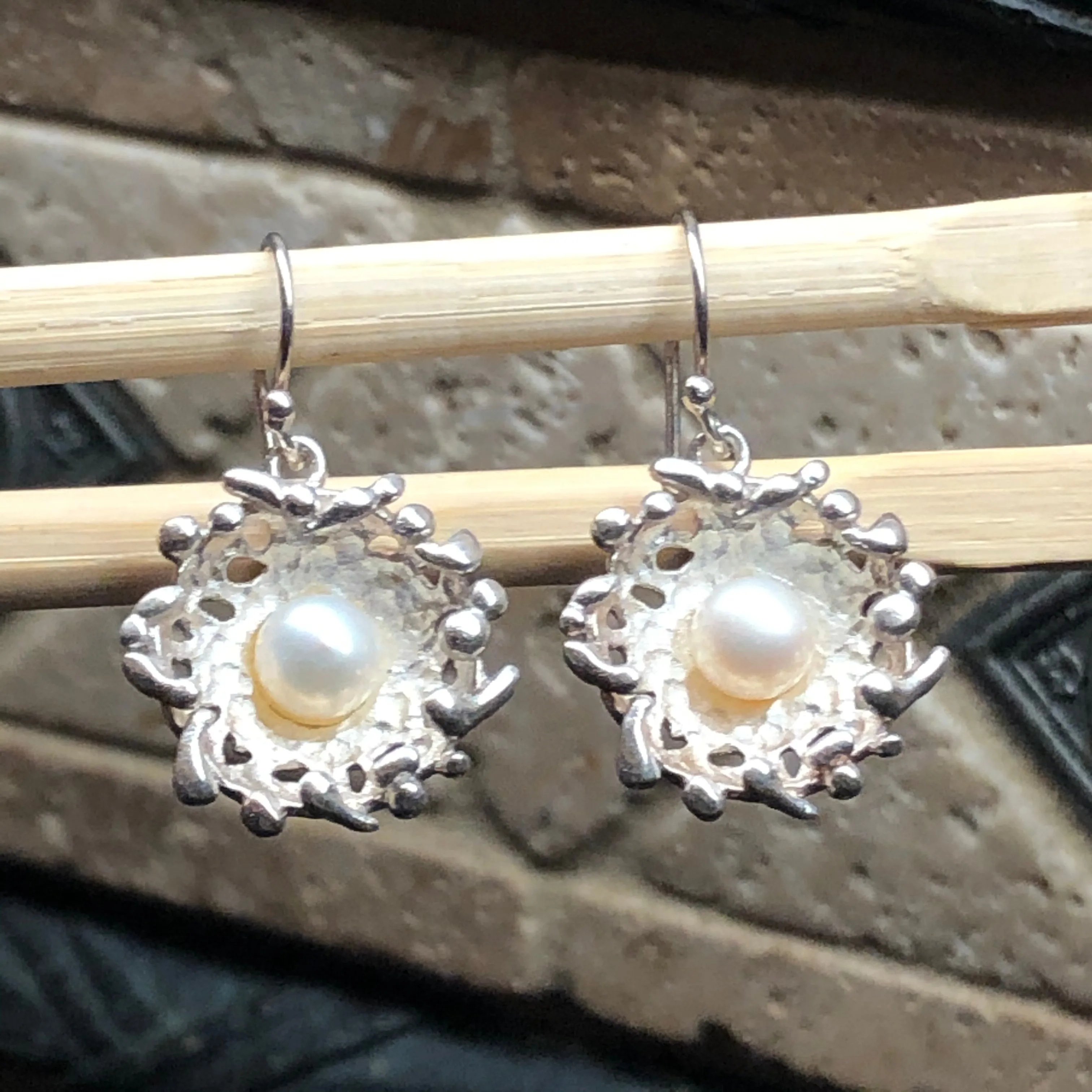 Natural Freshwater Cultured Pearl 925 Solid Sterling Silver Earrings 30mm