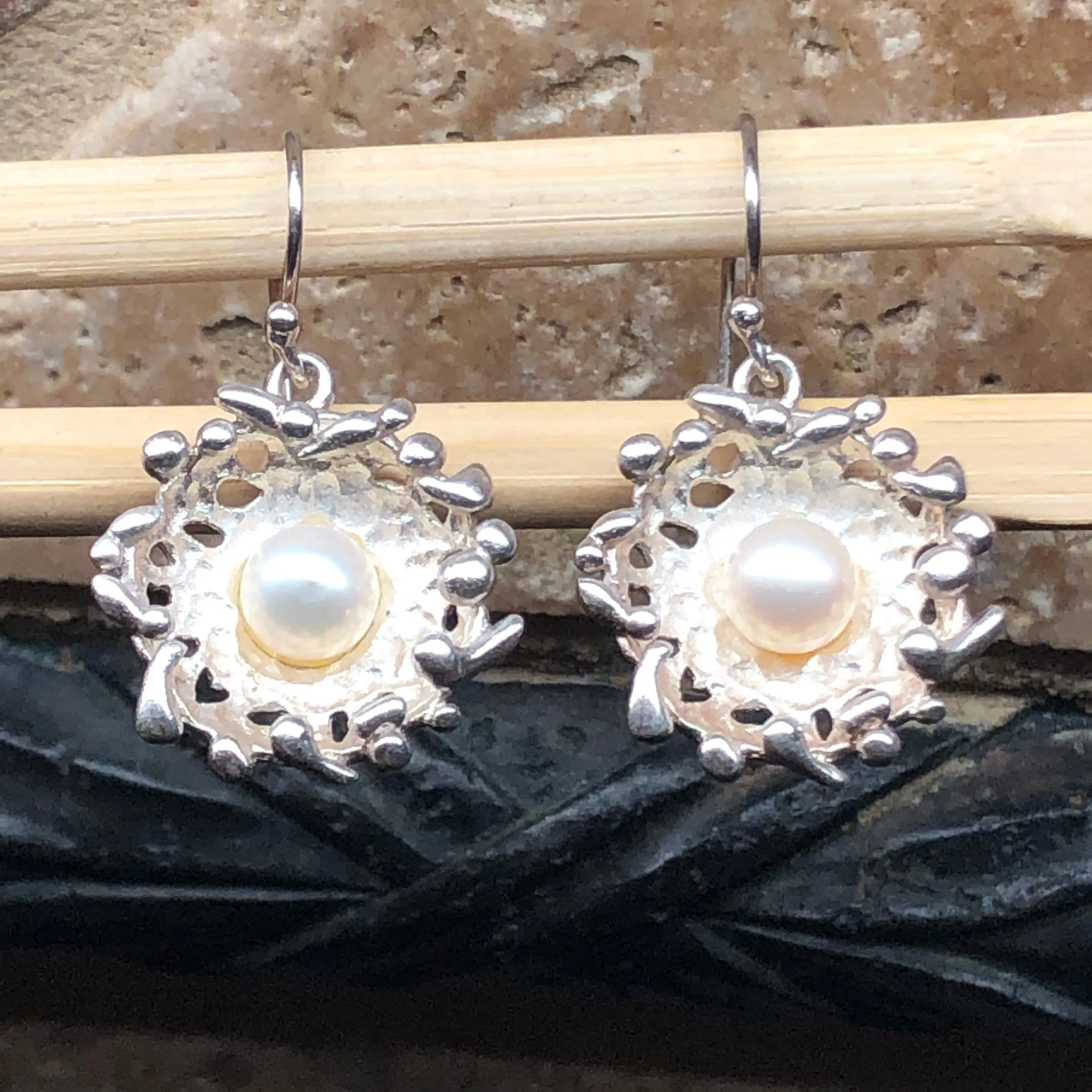 Natural Freshwater Cultured Pearl 925 Solid Sterling Silver Earrings 30mm