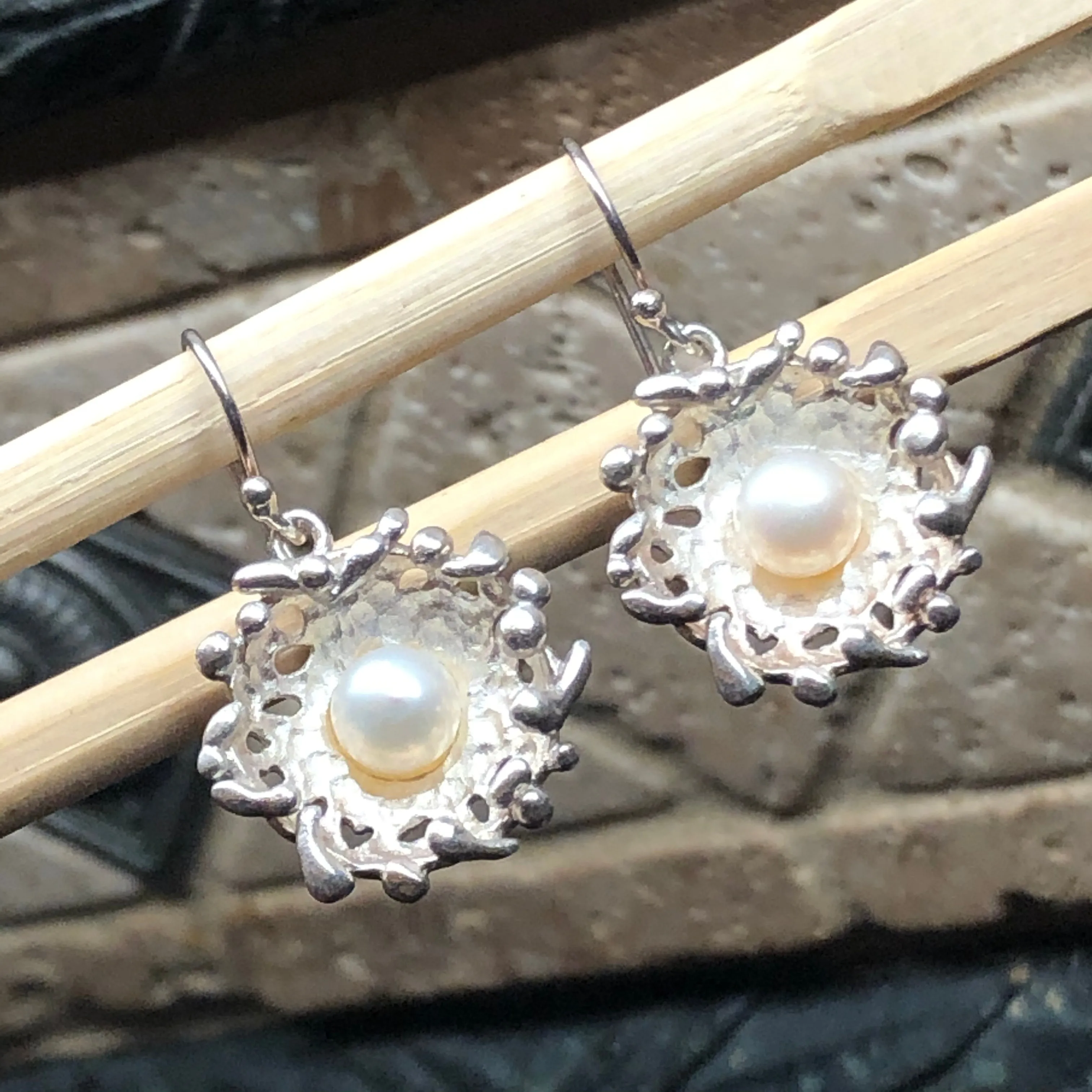 Natural Freshwater Cultured Pearl 925 Solid Sterling Silver Earrings 30mm