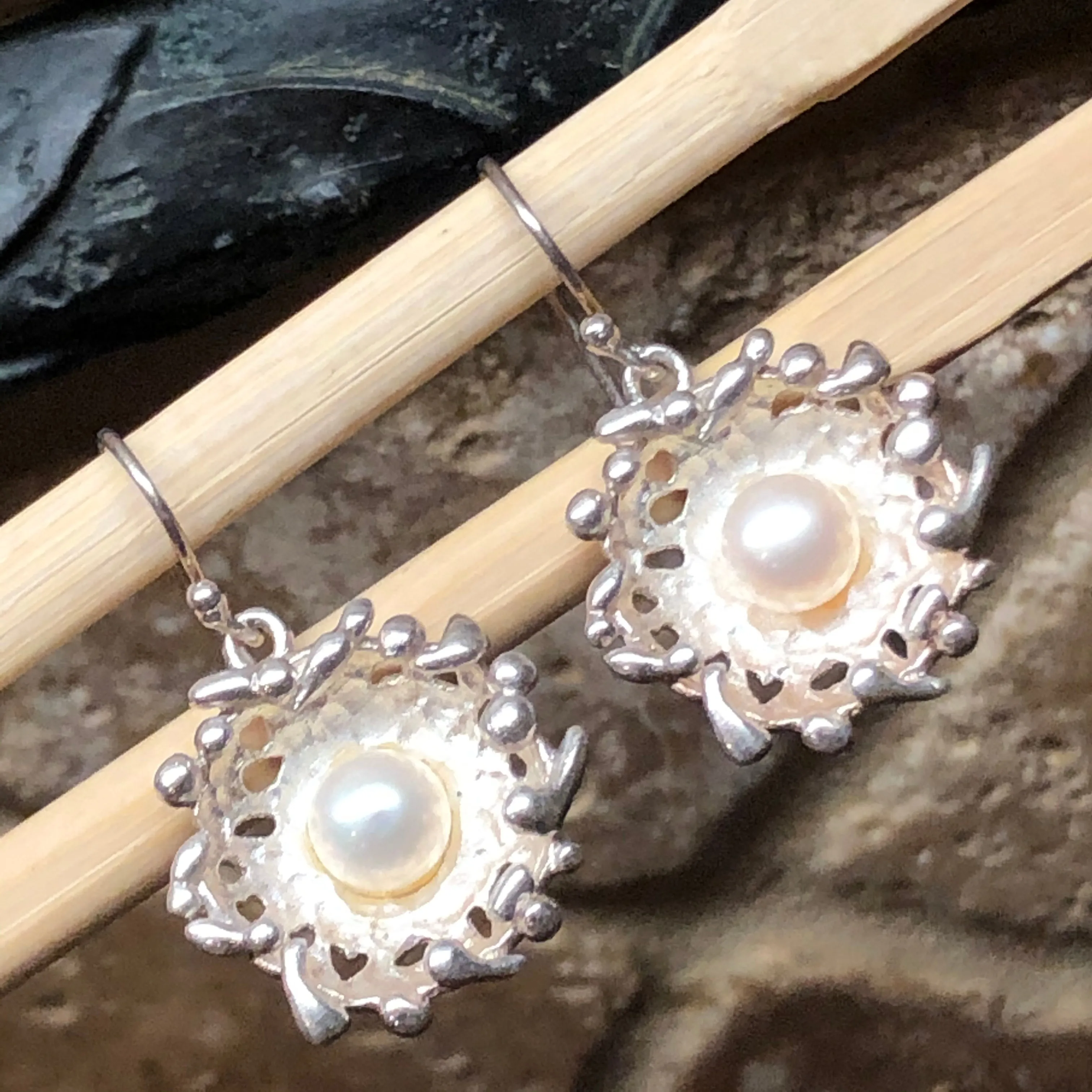 Natural Freshwater Cultured Pearl 925 Solid Sterling Silver Earrings 30mm