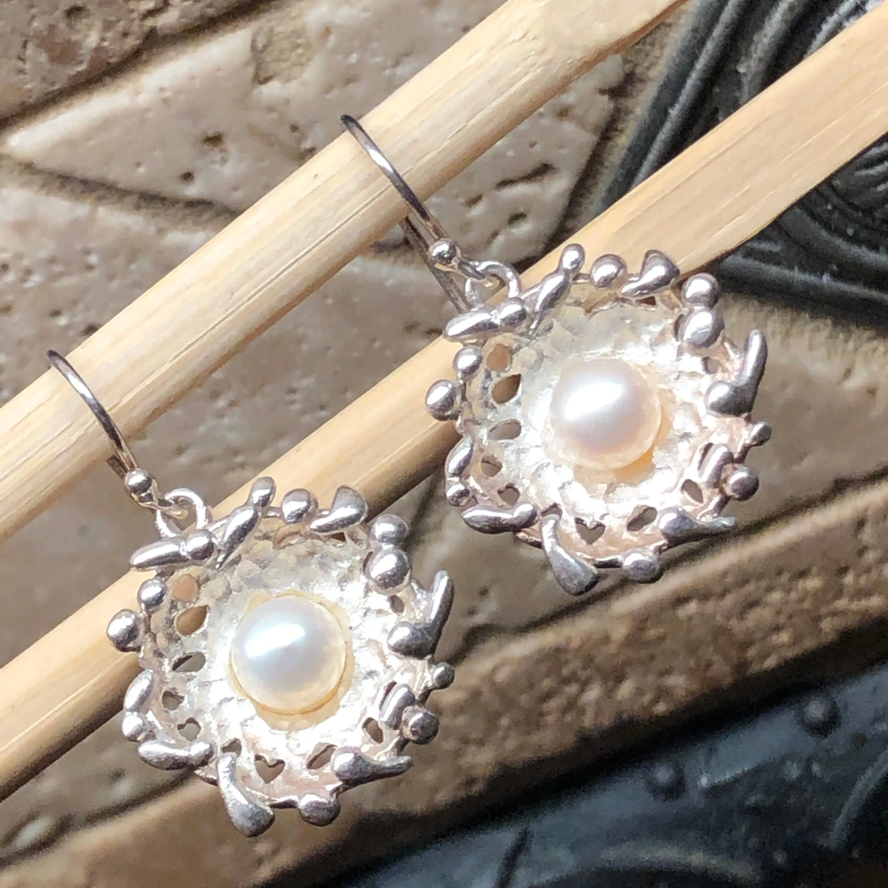 Natural Freshwater Cultured Pearl 925 Solid Sterling Silver Earrings 30mm