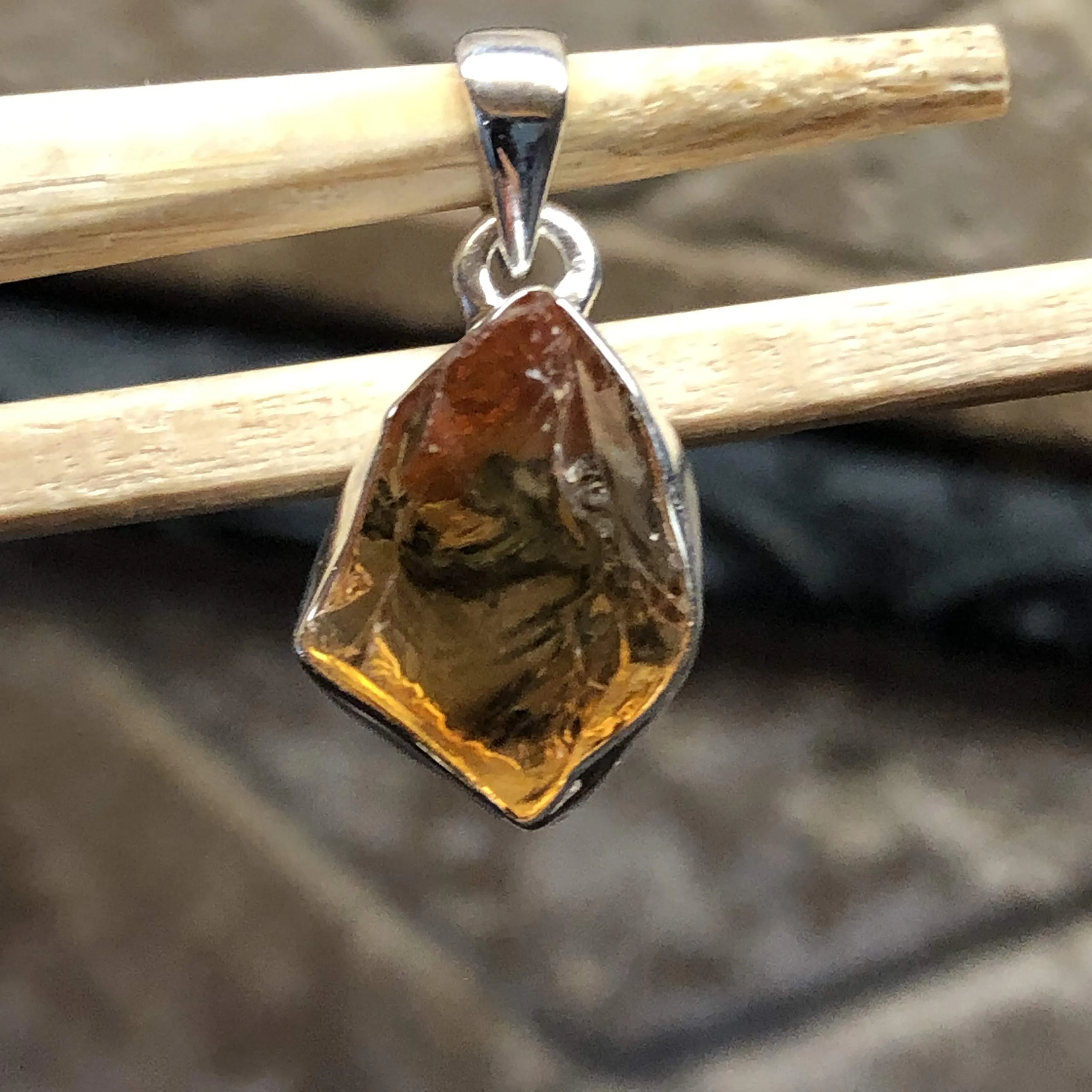 Natural Golden Citrine 925 Solid Sterling Silver Cluster Pendant 25mm