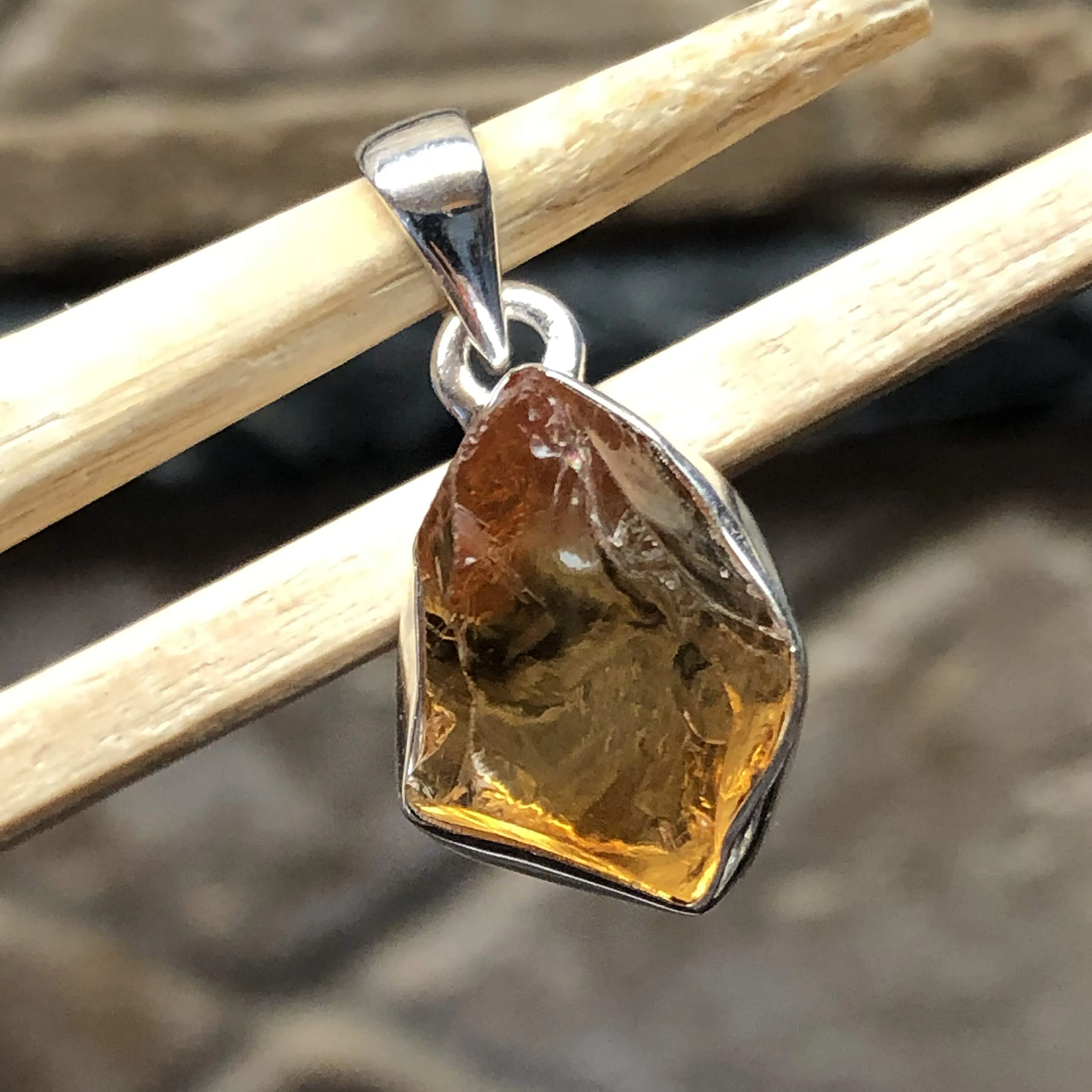 Natural Golden Citrine 925 Solid Sterling Silver Cluster Pendant 25mm