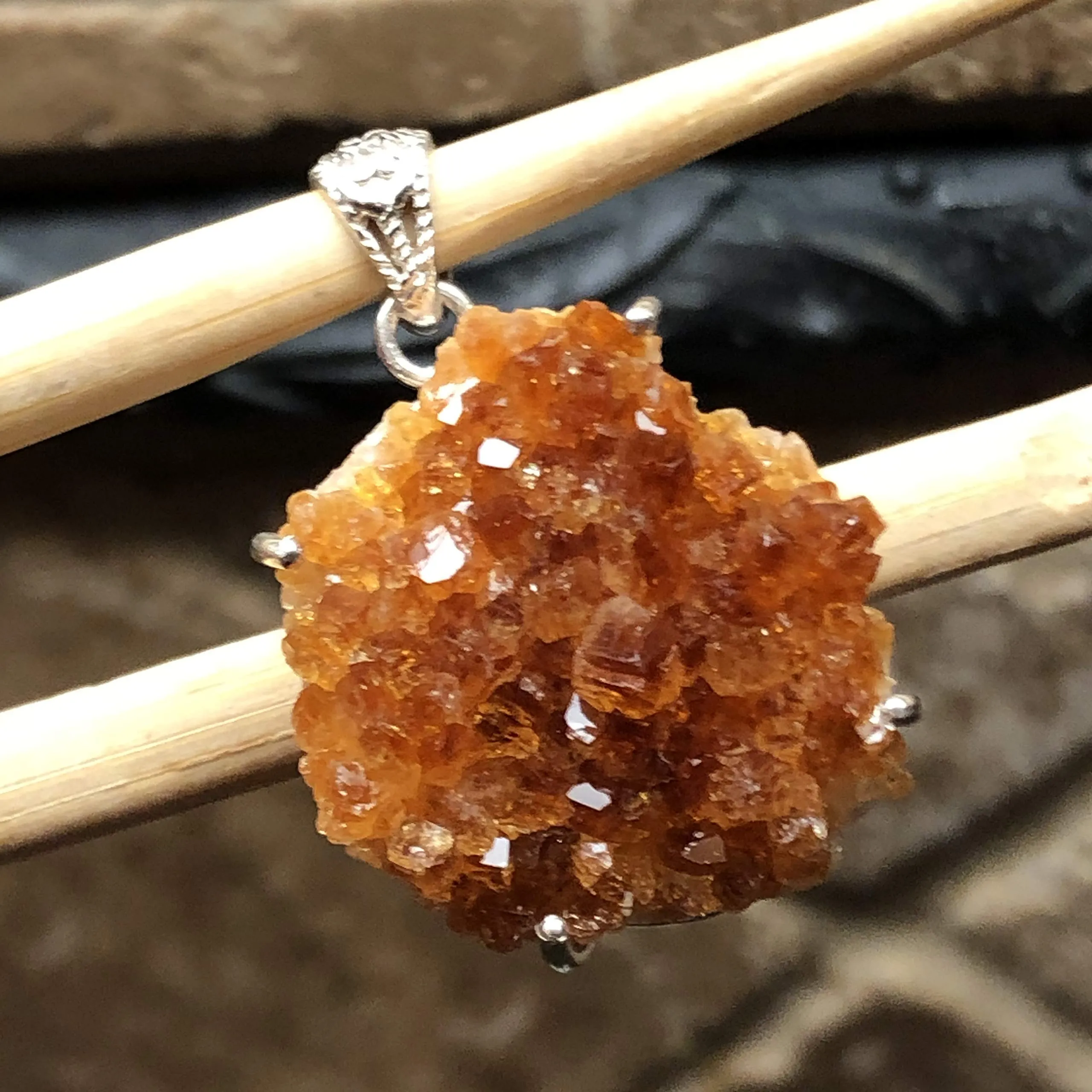 Natural Golden Citrine 925 Solid Sterling Silver Cluster Pendant 40mm