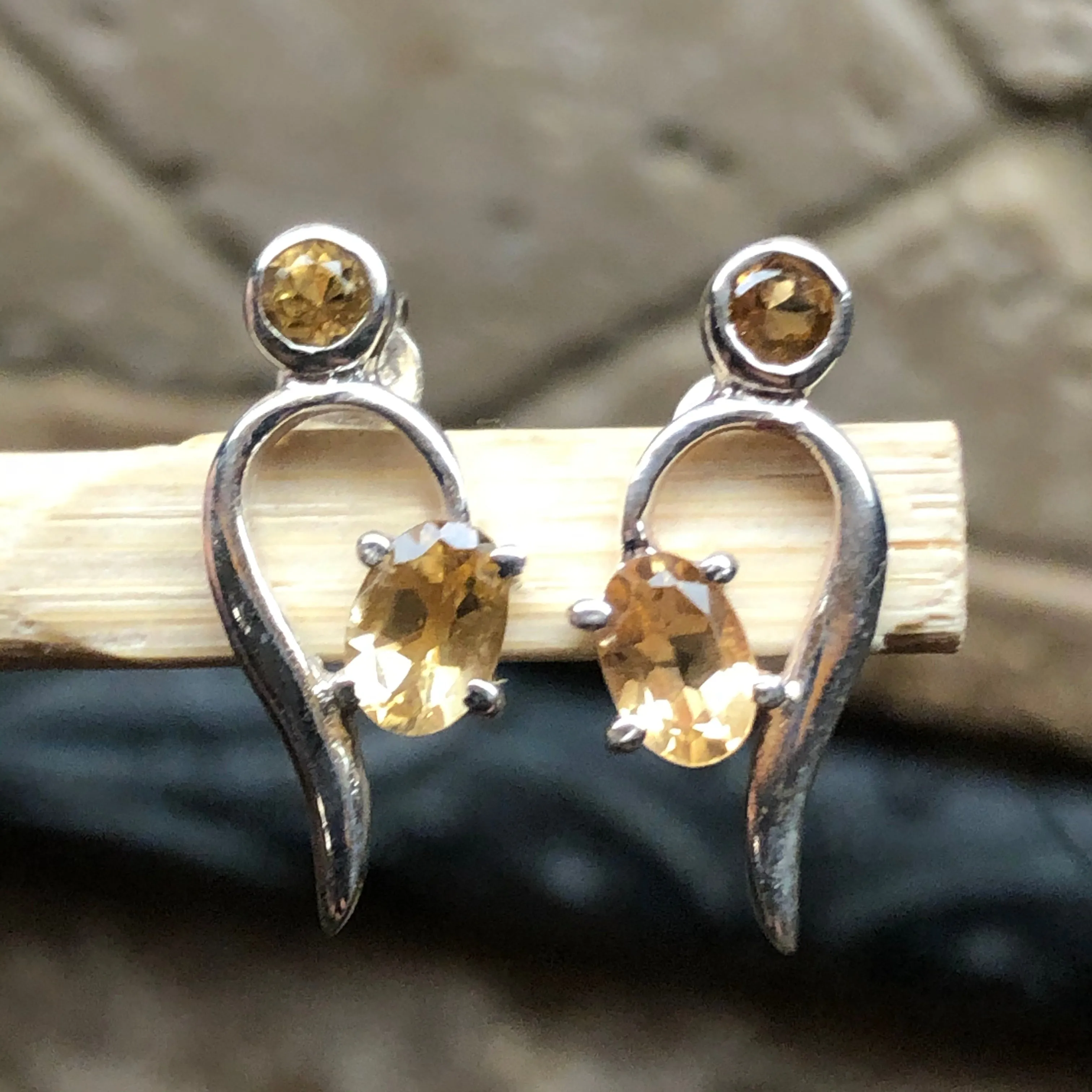 Natural Golden Citrine 925 Solid Sterling Silver Earrings 15mm