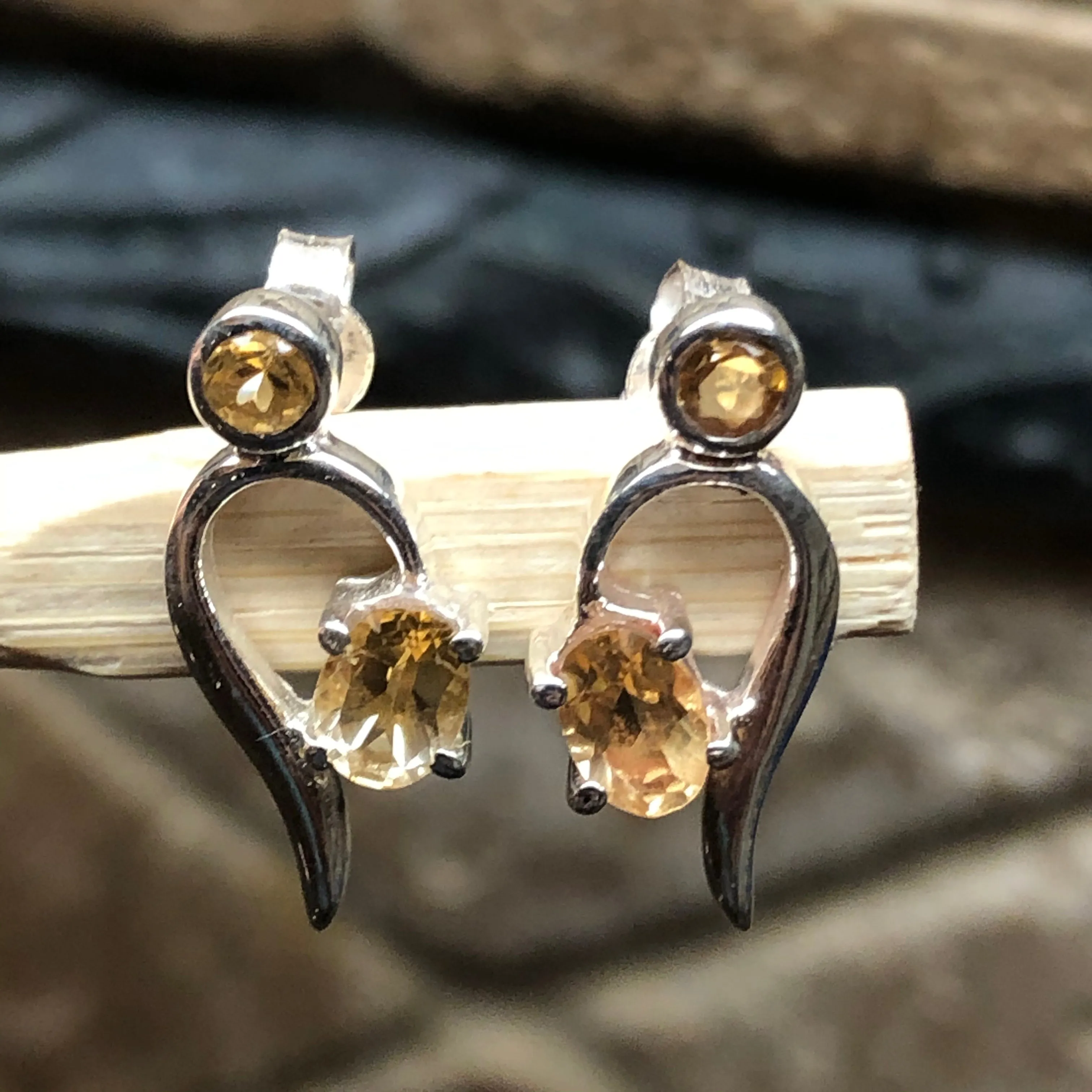 Natural Golden Citrine 925 Solid Sterling Silver Earrings 15mm
