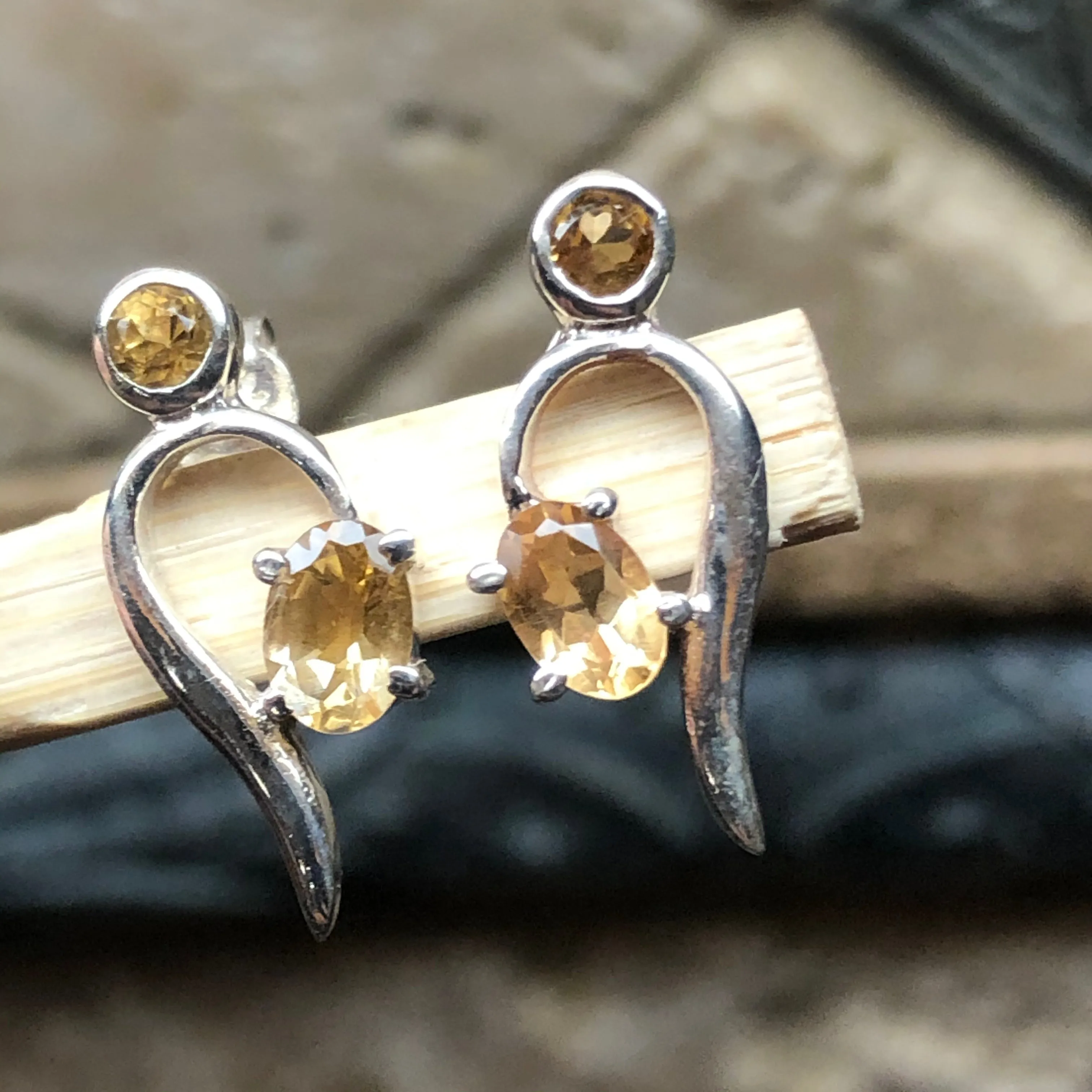 Natural Golden Citrine 925 Solid Sterling Silver Earrings 15mm