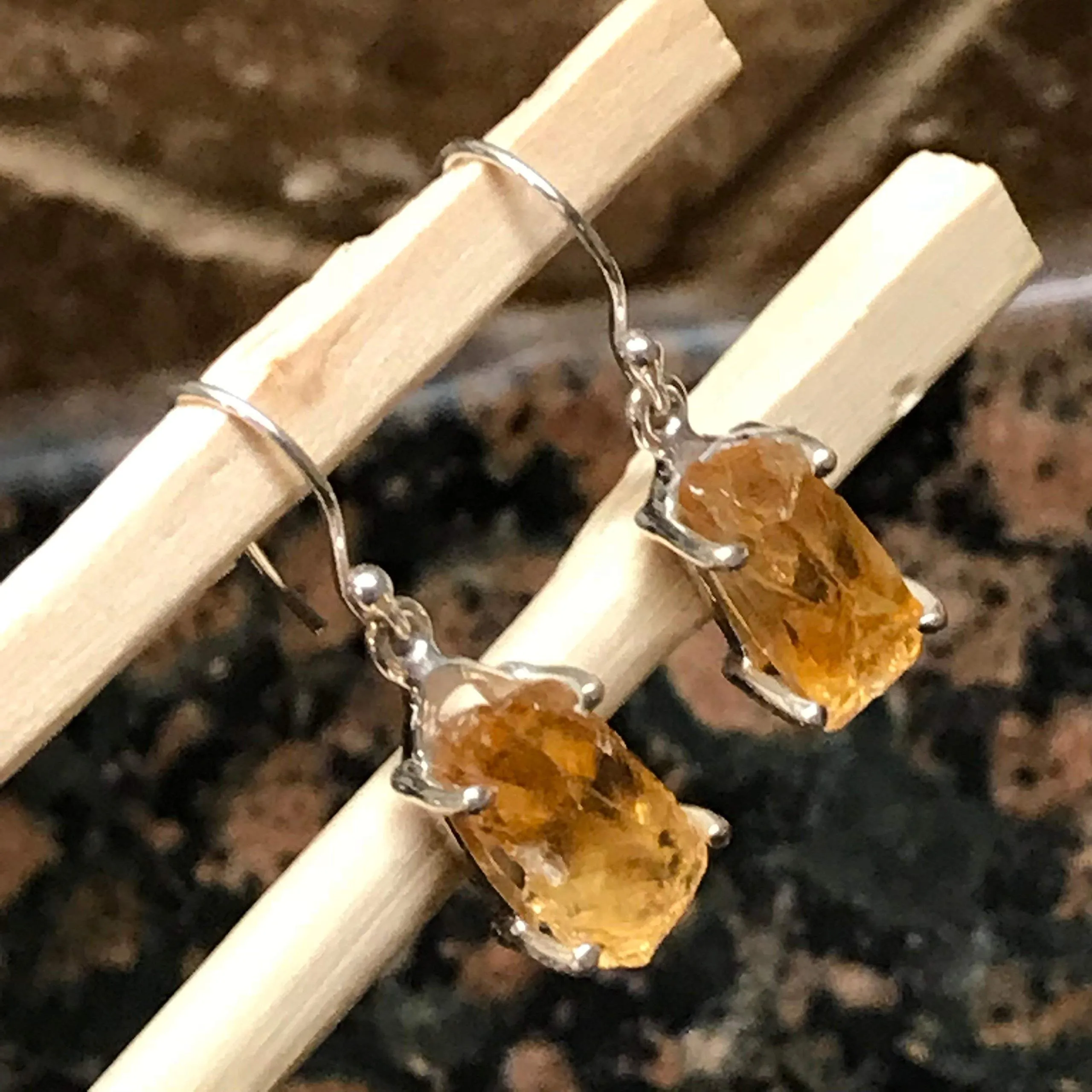 Natural Golden Citrine 925 Solid Sterling Silver Earrings 25mm