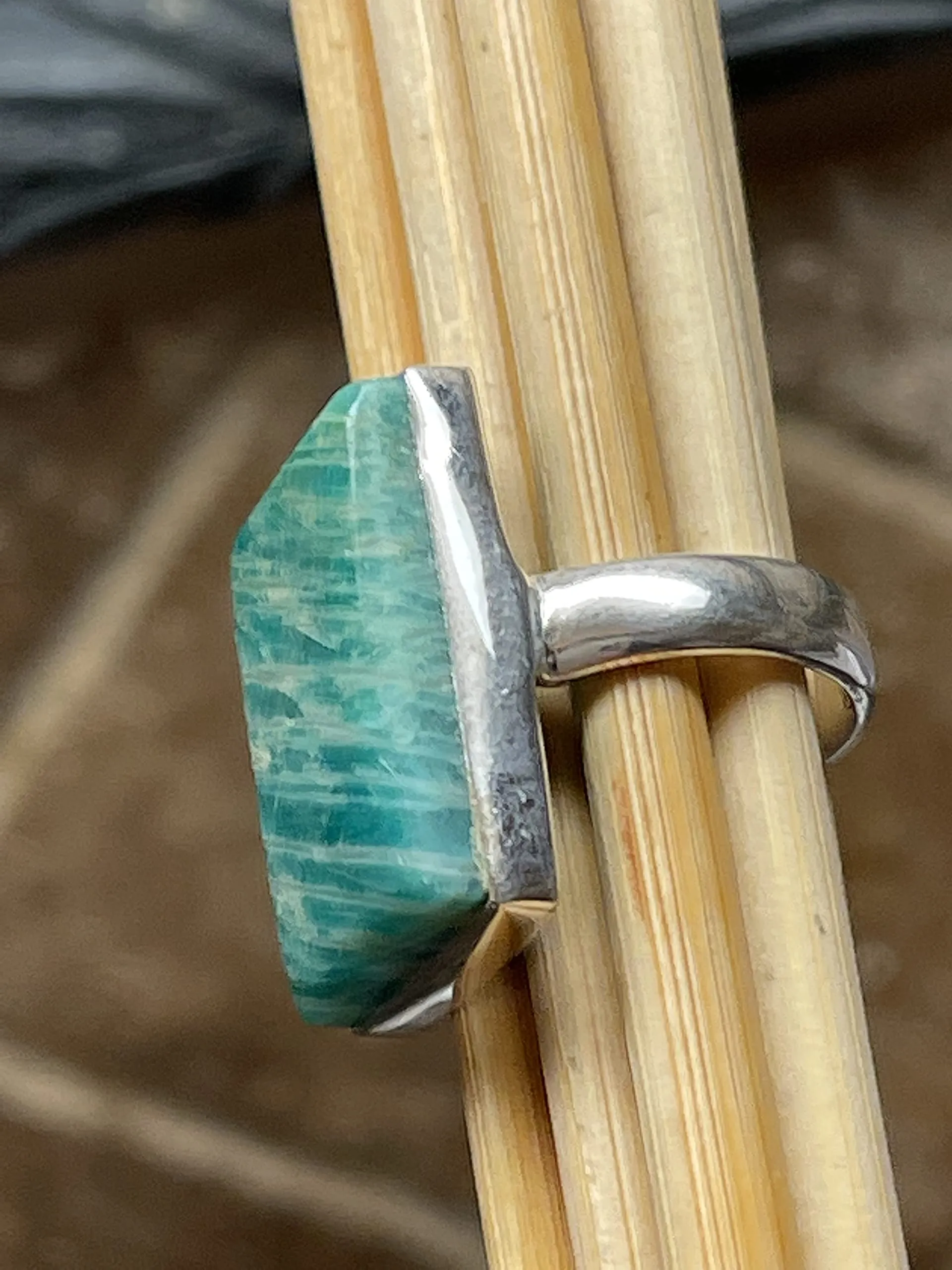 Natural Green Amazonite 925 Solid Sterling Silver Ring Size 6.5
