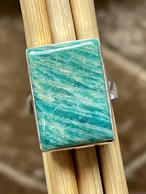 Natural Green Amazonite 925 Solid Sterling Silver Ring Size 6.5