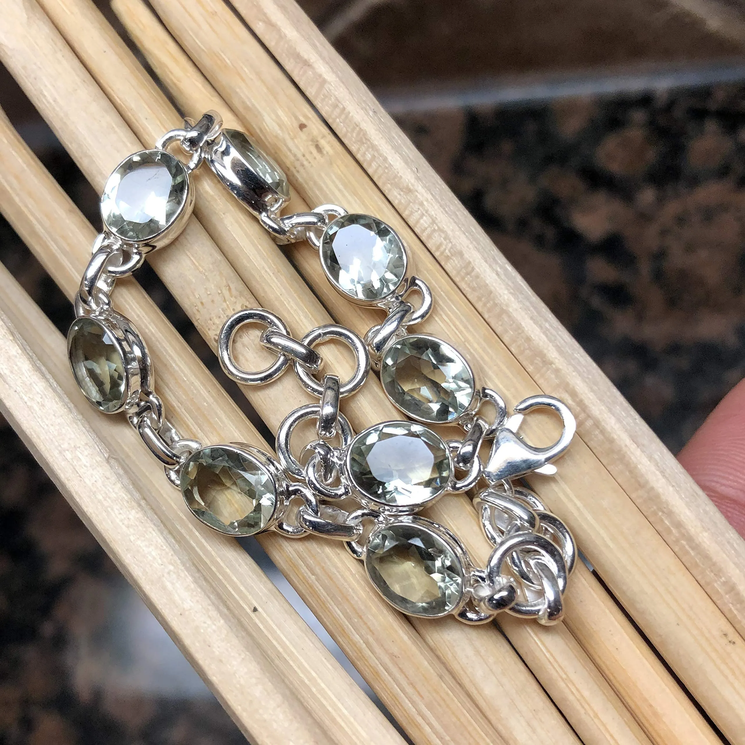 Natural Green Amethyst 925 Solid Sterling Silver Bracelets 7"