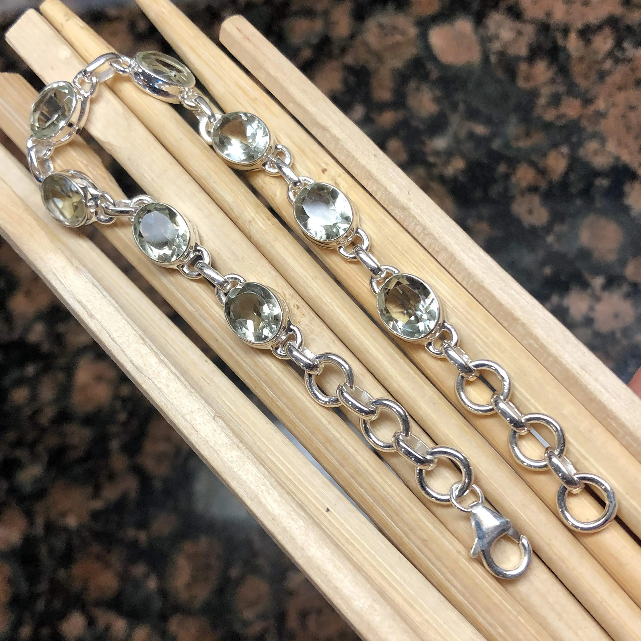 Natural Green Amethyst 925 Solid Sterling Silver Bracelets 7"
