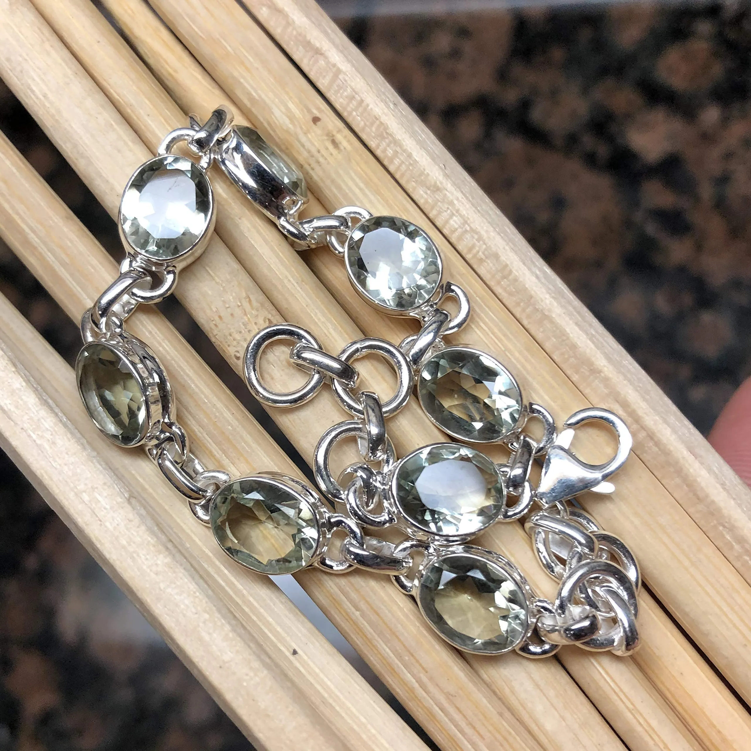 Natural Green Amethyst 925 Solid Sterling Silver Bracelets 7"