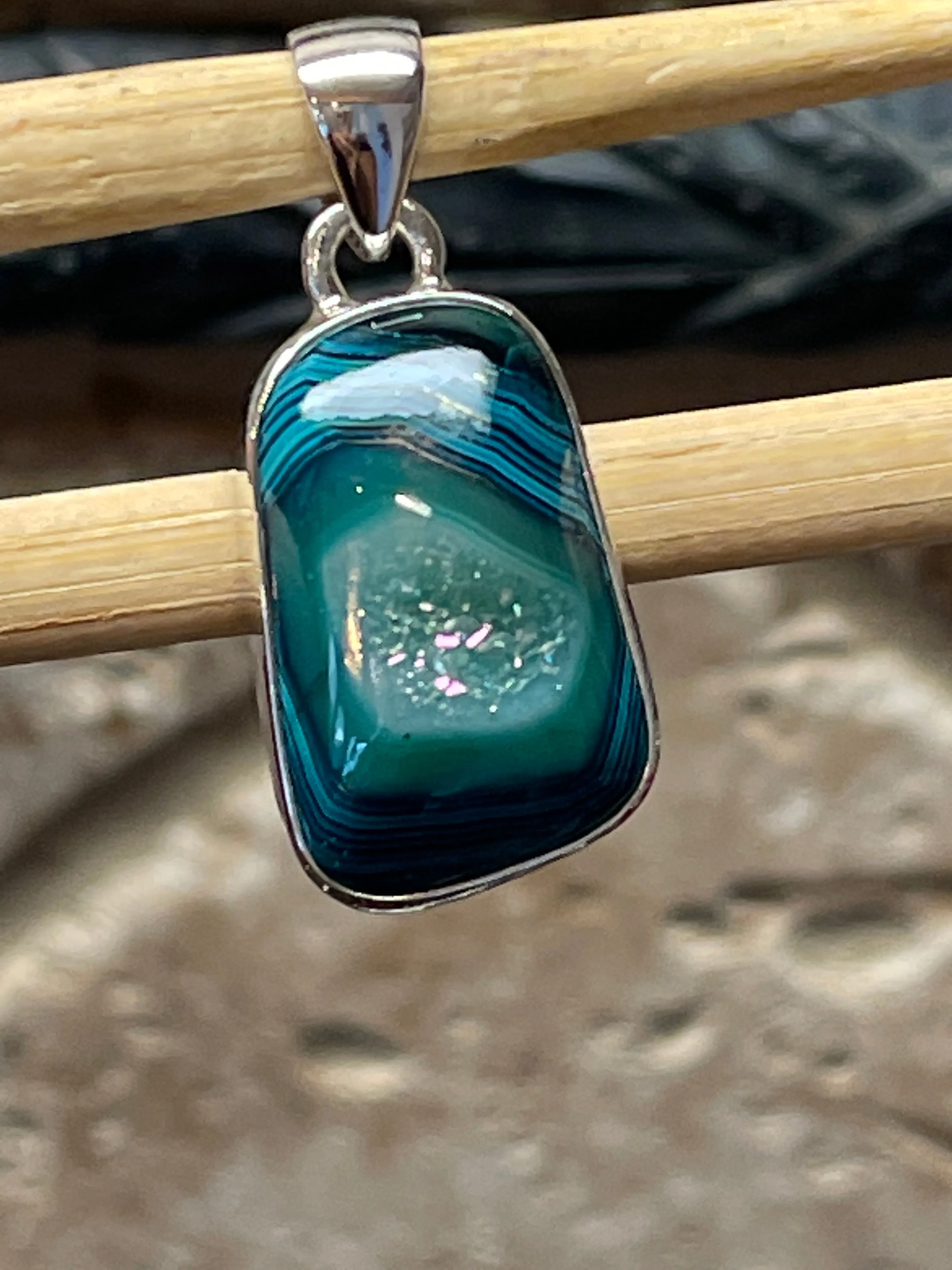 Natural Green Aura Druzy 925 Sterling Silver Pendant 32mm