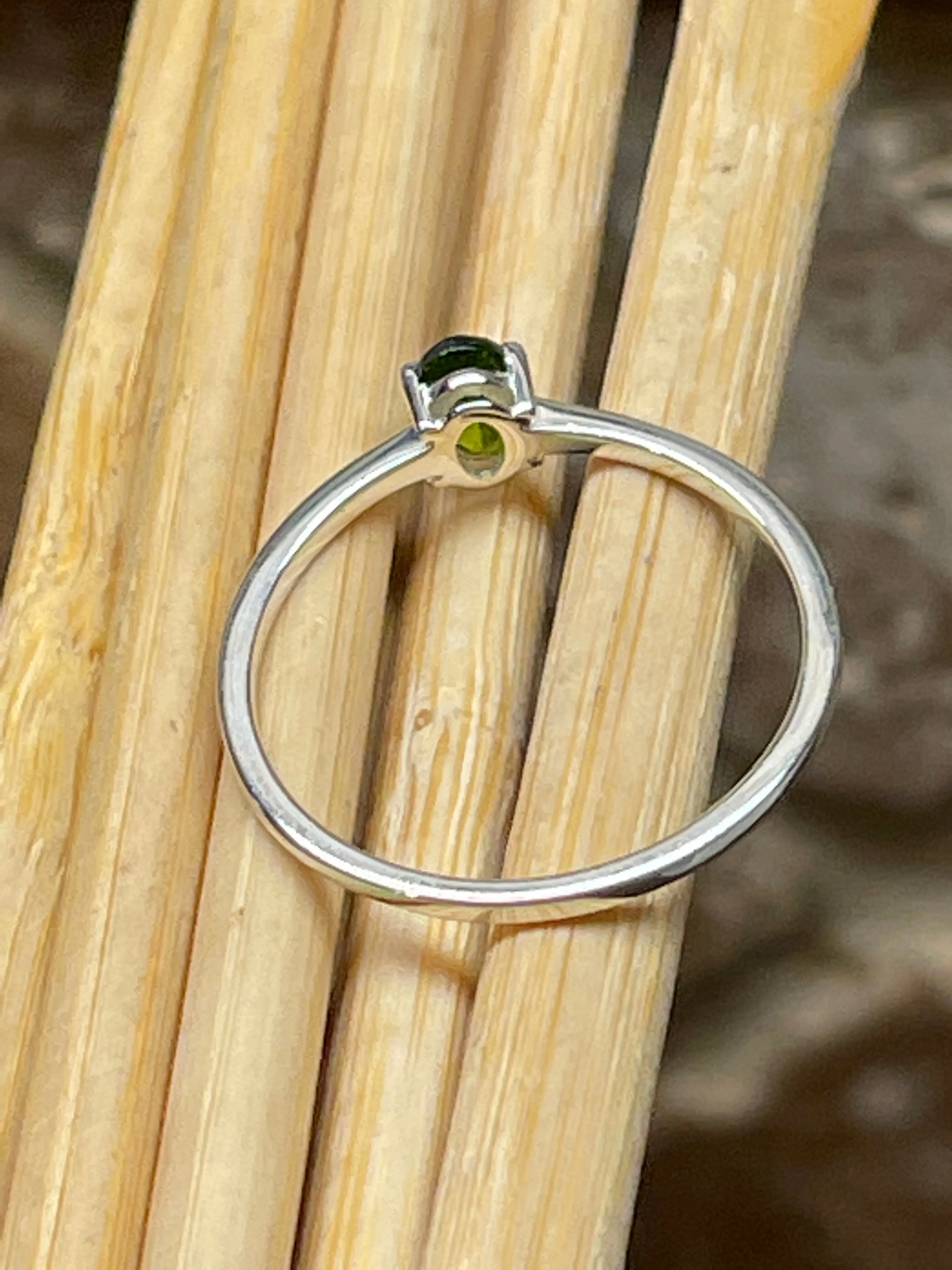 Natural Green Chrome Diopside 925 Solid Sterling Silver Engagement Ring Size 6, 7, 8, 9