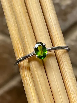 Natural Green Chrome Diopside 925 Solid Sterling Silver Engagement Ring Size 6, 7, 8, 9