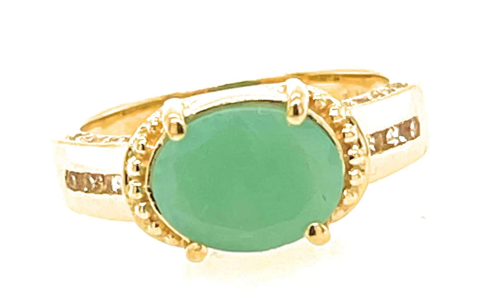 Natural Green Emerald, White Topaz 14k Vermeil Gold Over Silver Wedding Ring size 5, 6, 7, 8, 9