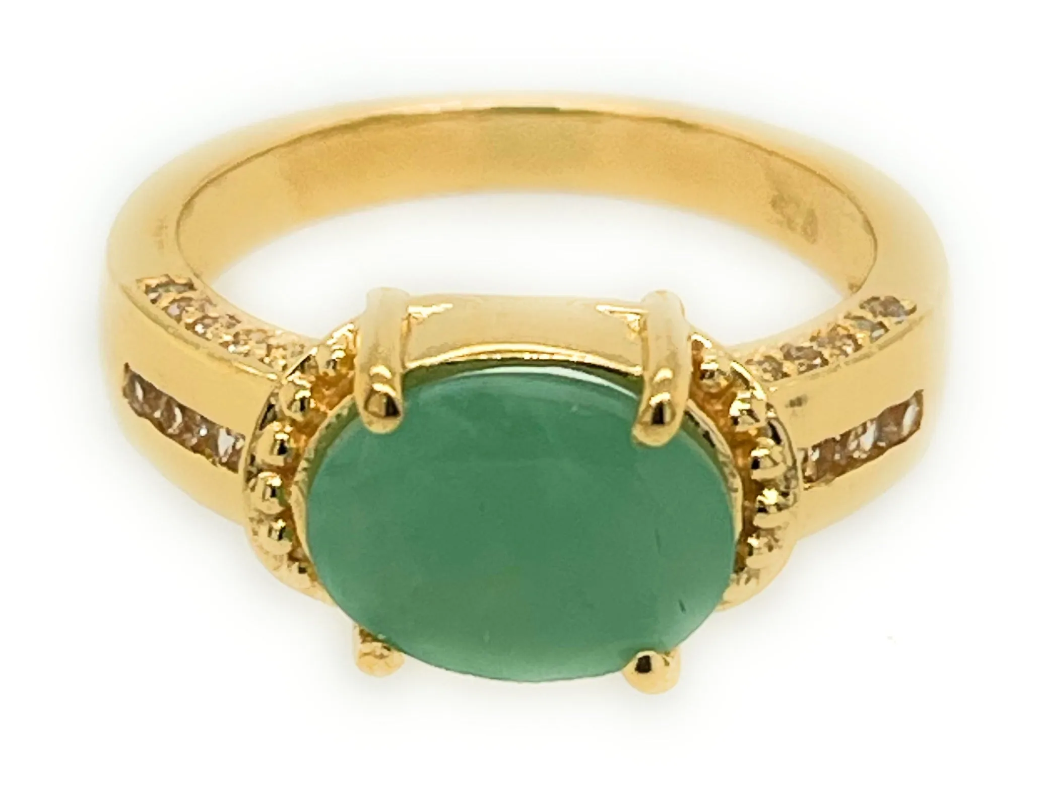 Natural Green Emerald, White Topaz 14k Vermeil Gold Over Silver Wedding Ring size 5, 6, 7, 8, 9