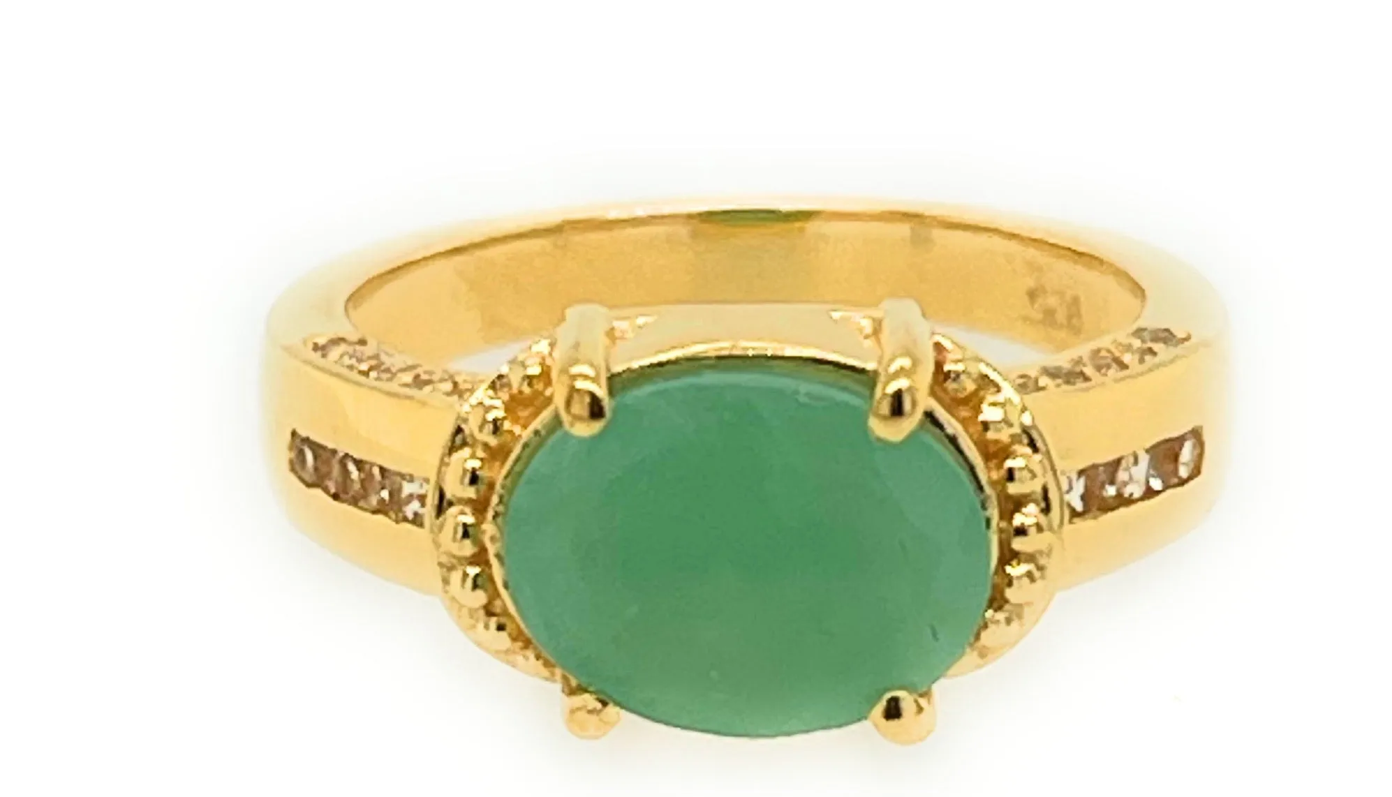 Natural Green Emerald, White Topaz 14k Vermeil Gold Over Silver Wedding Ring size 5, 6, 7, 8, 9