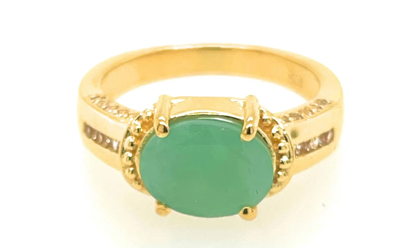 Natural Green Emerald, White Topaz 14k Vermeil Gold Over Silver Wedding Ring size 5, 6, 7, 8, 9