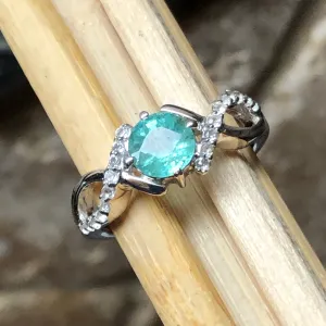 Natural Green Emerald, White Topaz 925 Sterling Silver Engagement Ring Size 6, 7, 8, 9