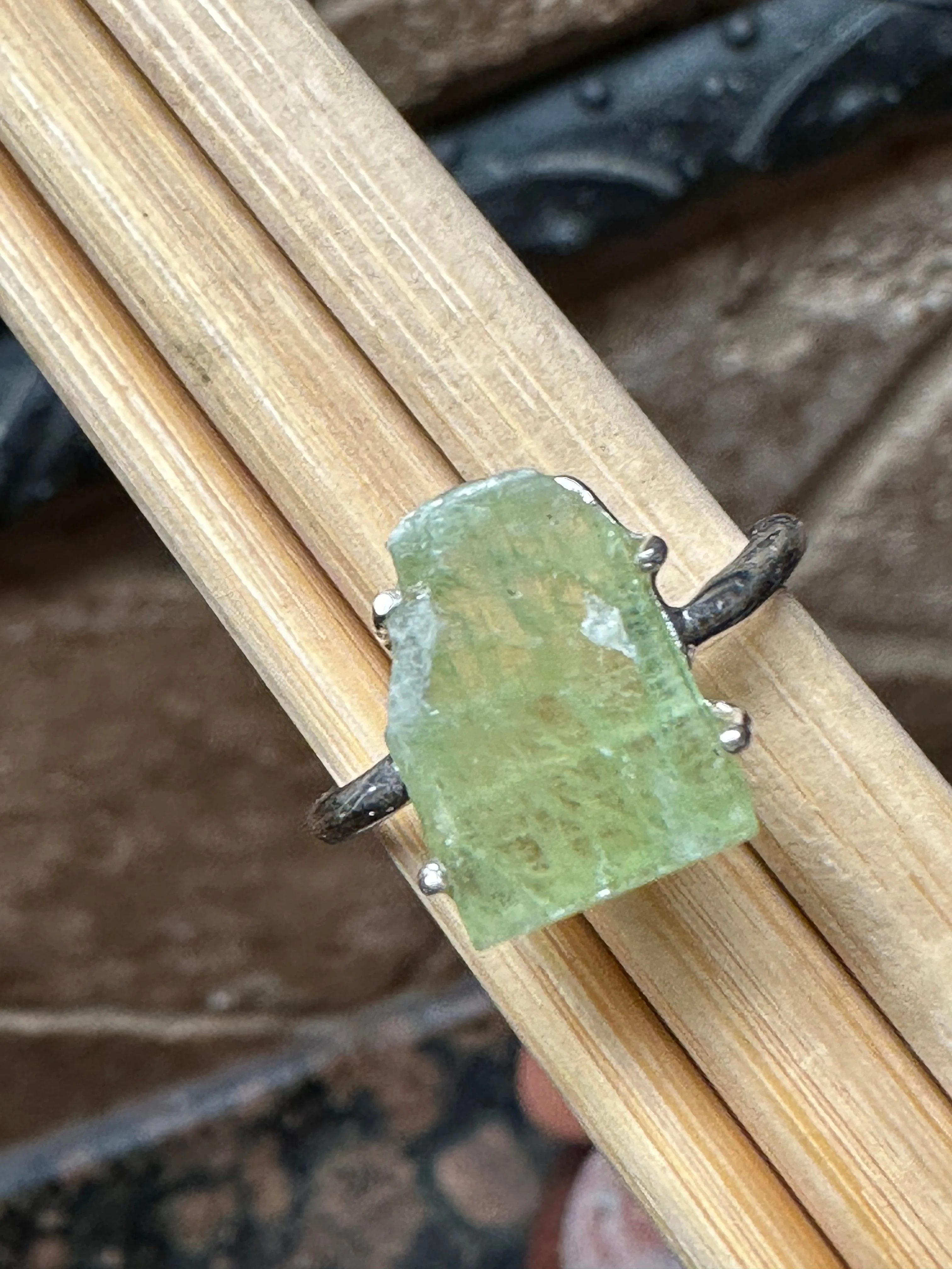 Natural Green Kyanite 925 Solid Sterling Silver Ring Size 6.5