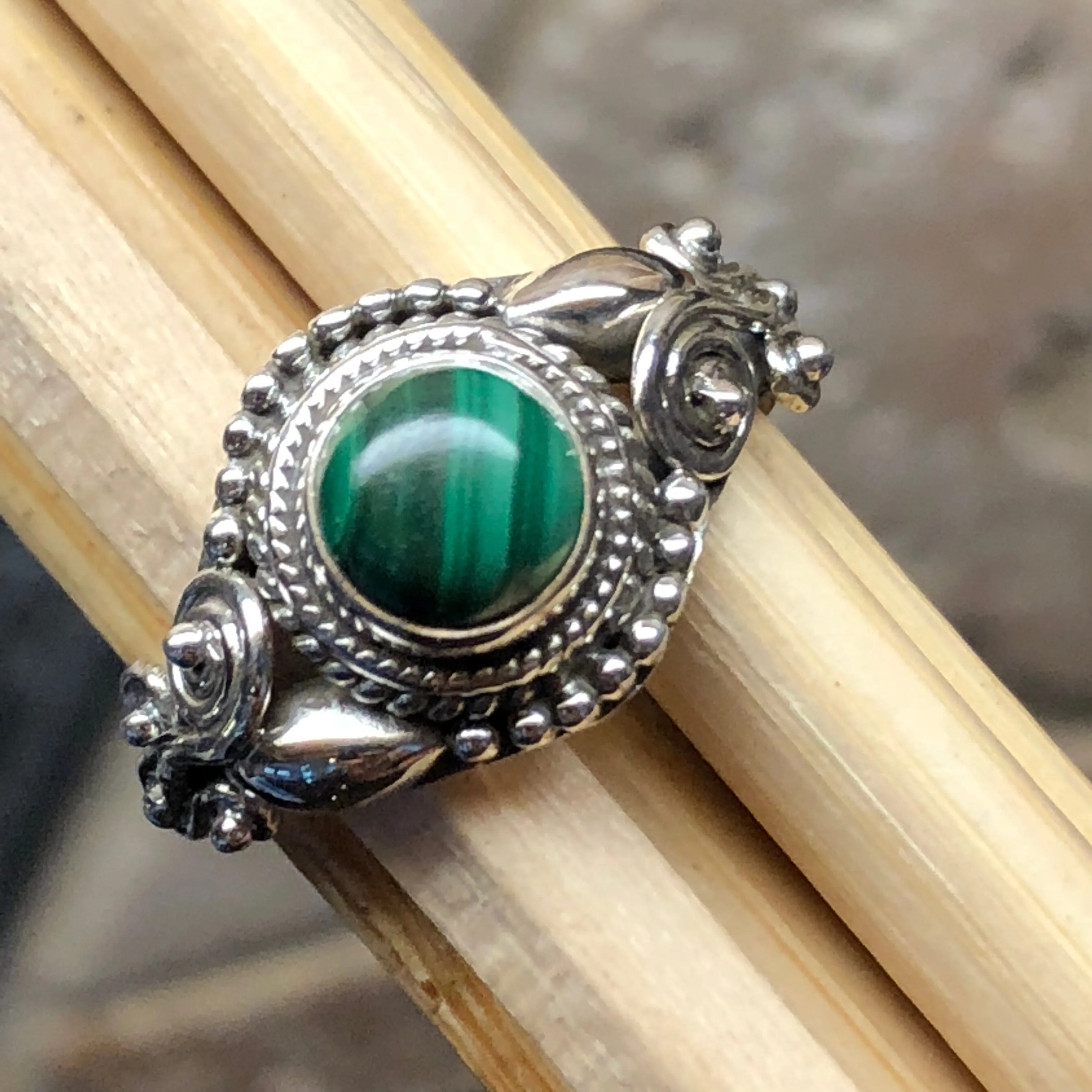 Natural Green Malachite 925 Solid Sterling Silver Engagement Ring Size 6, 7, 8, 9