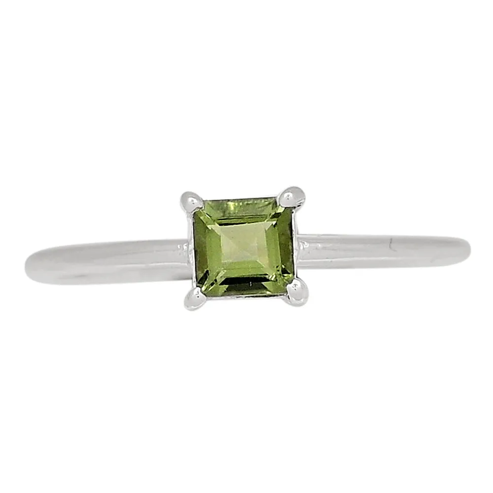 Natural Green Moldavite 925 Solid Sterling Silver Engagement Ring Size 6, 7, 8, 8.25