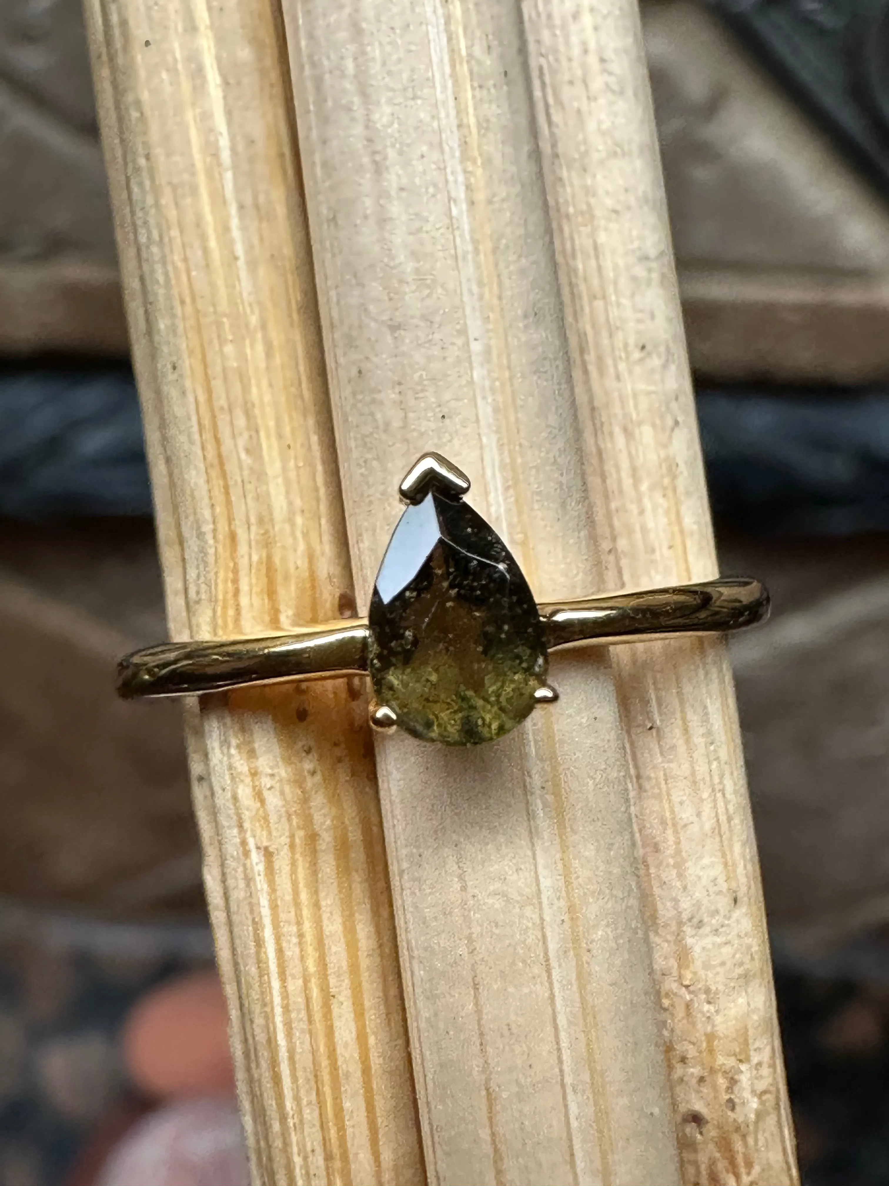 Natural Green Moldavite 925 Solid Sterling Silver Engagement Ring Size 6, 7, 8, 9