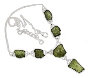 Natural Green Moldavite 925 Solid Sterling Silver Necklace 19"