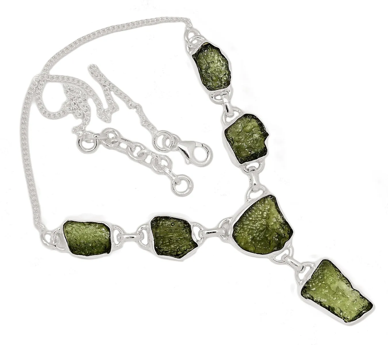 Natural Green Moldavite 925 Solid Sterling Silver Necklace 19"