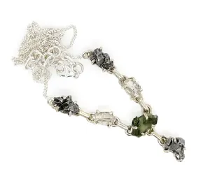 Natural Green Moldavite Herkimer Diamond Meteorite Campo Del Cielo 925 Sterling Silver Necklace 17'