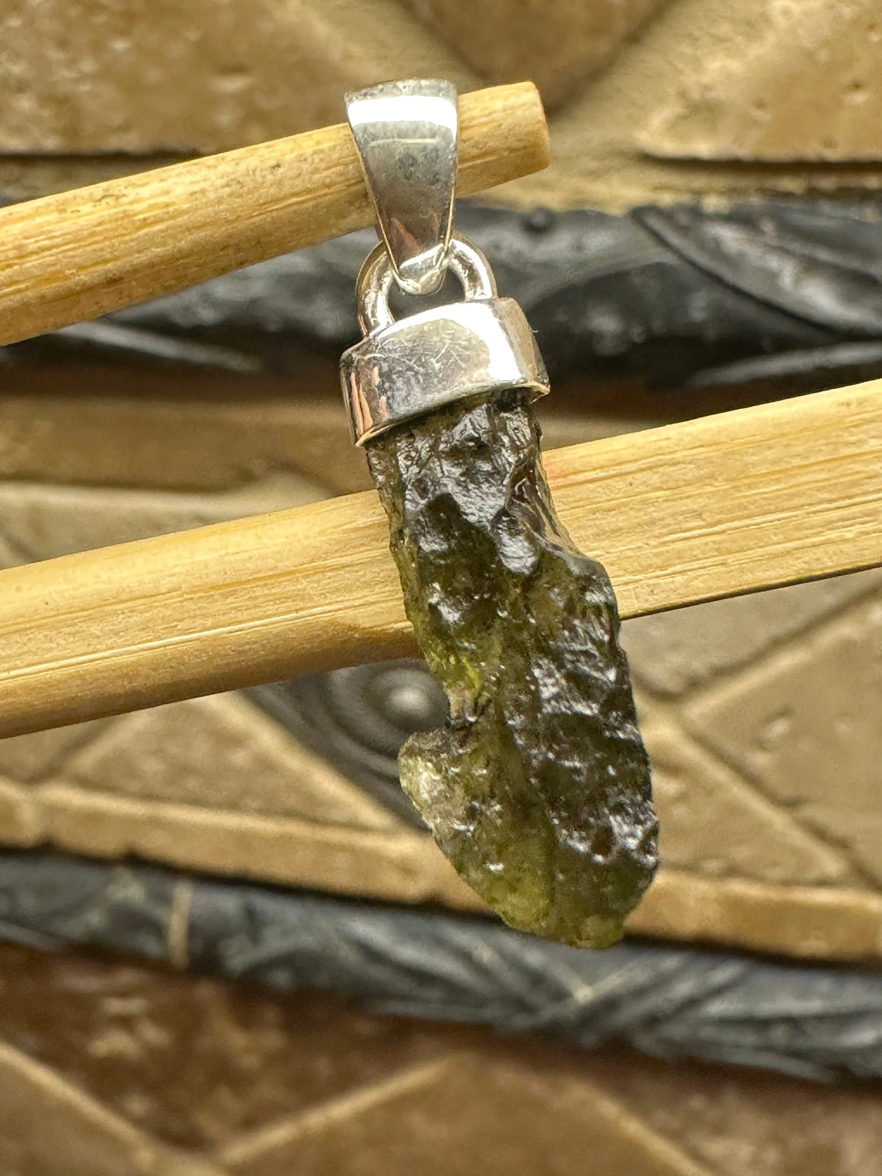 Natural Green Moldavite, Pink Tourmaline 925 Solid Sterling Silver Pendant 30mm