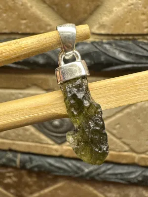 Natural Green Moldavite, Pink Tourmaline 925 Solid Sterling Silver Pendant 30mm