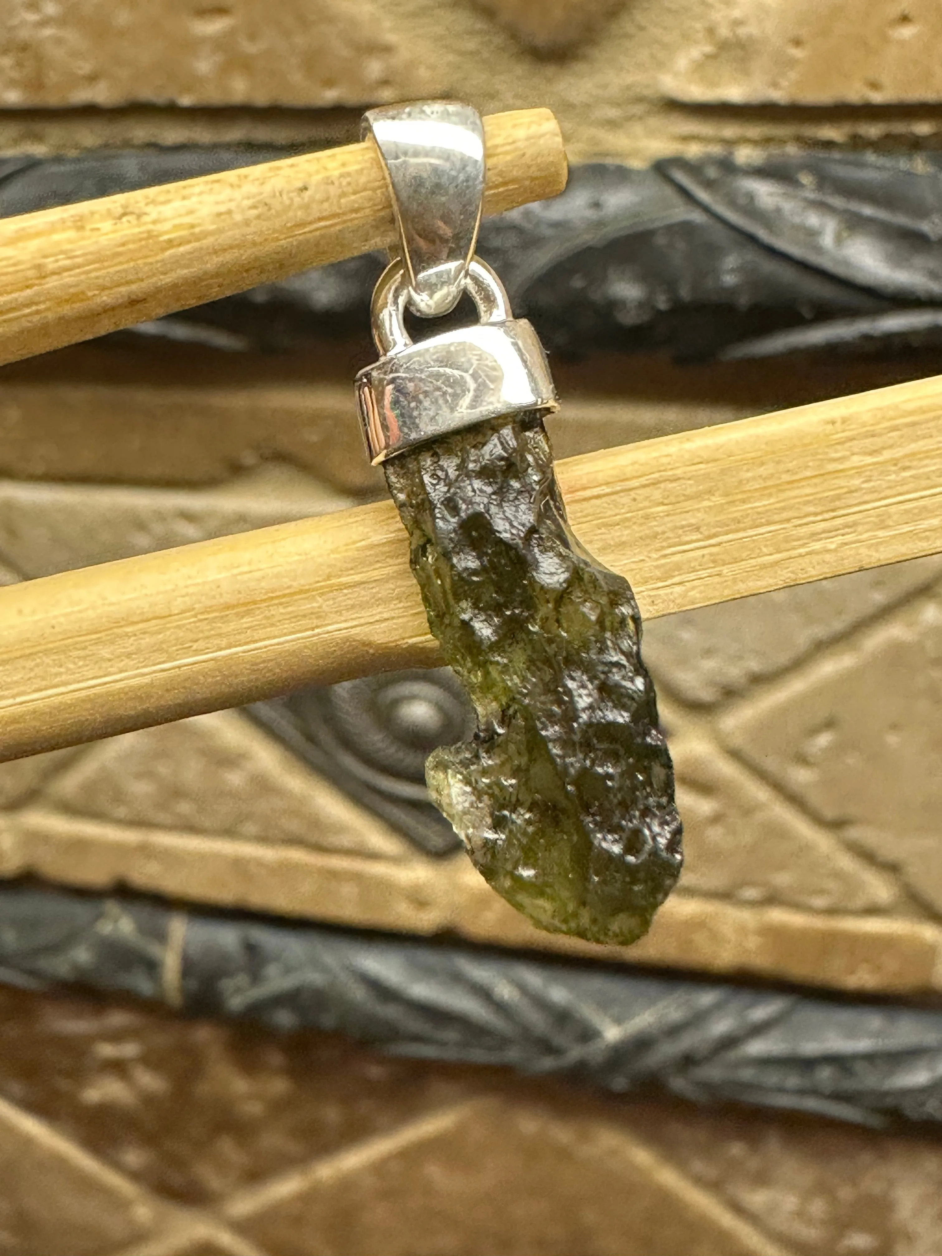 Natural Green Moldavite, Pink Tourmaline 925 Solid Sterling Silver Pendant 30mm