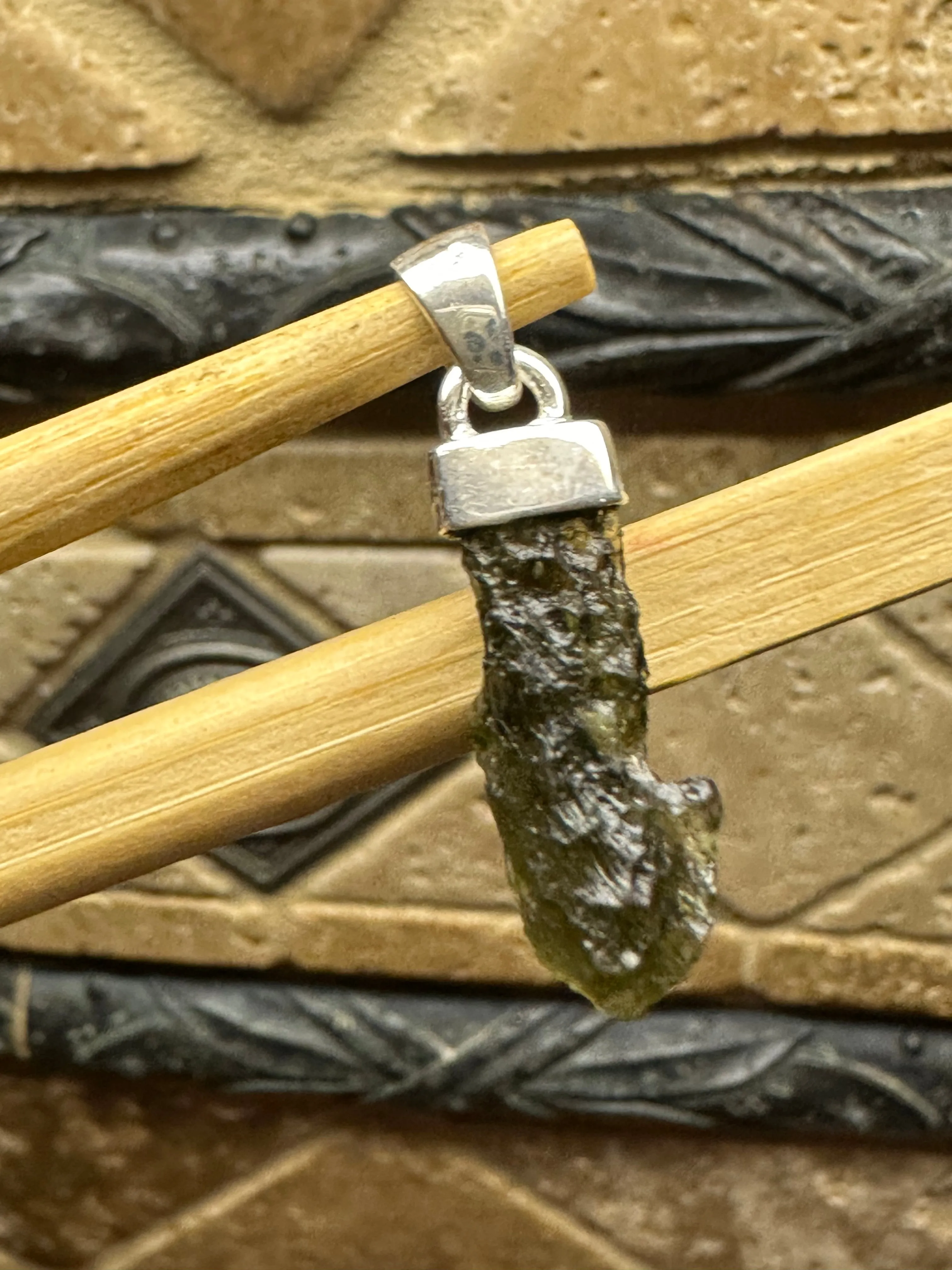 Natural Green Moldavite, Pink Tourmaline 925 Solid Sterling Silver Pendant 30mm