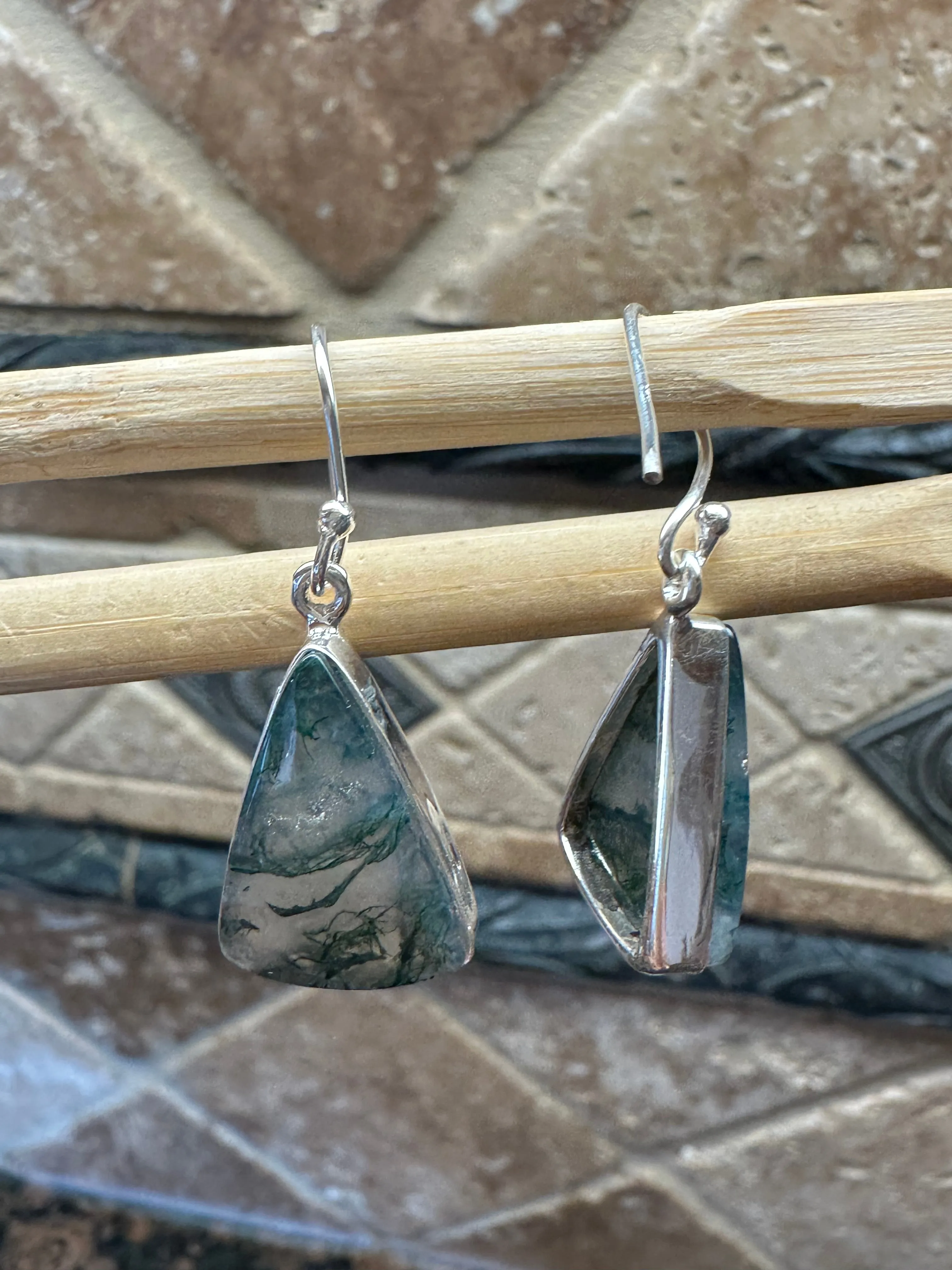 Natural Green Moss Agate 925 Solid Sterling Silver Earrings 40mm