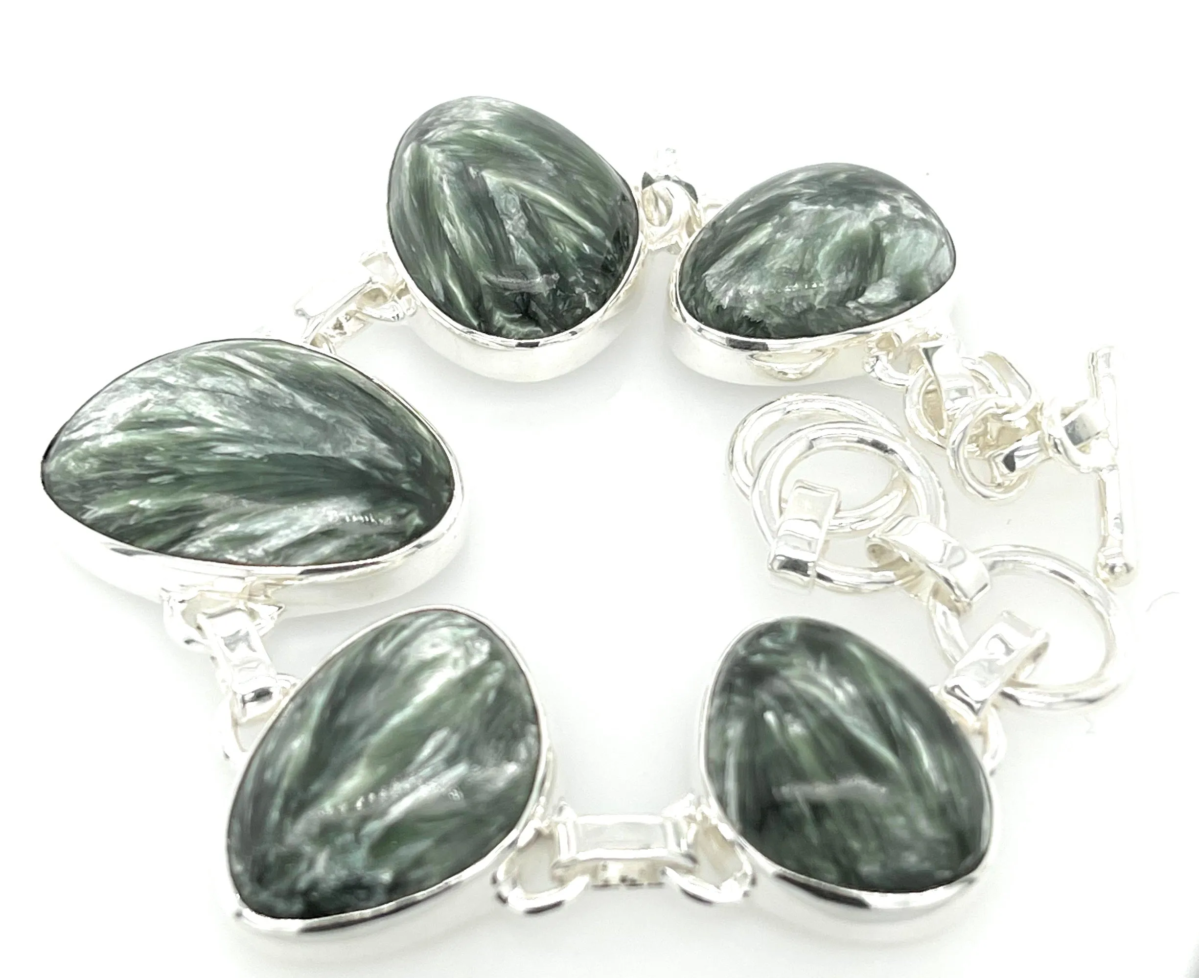 Natural Green Seraphinite 925 Solid Sterling Silver Bracelets 7"