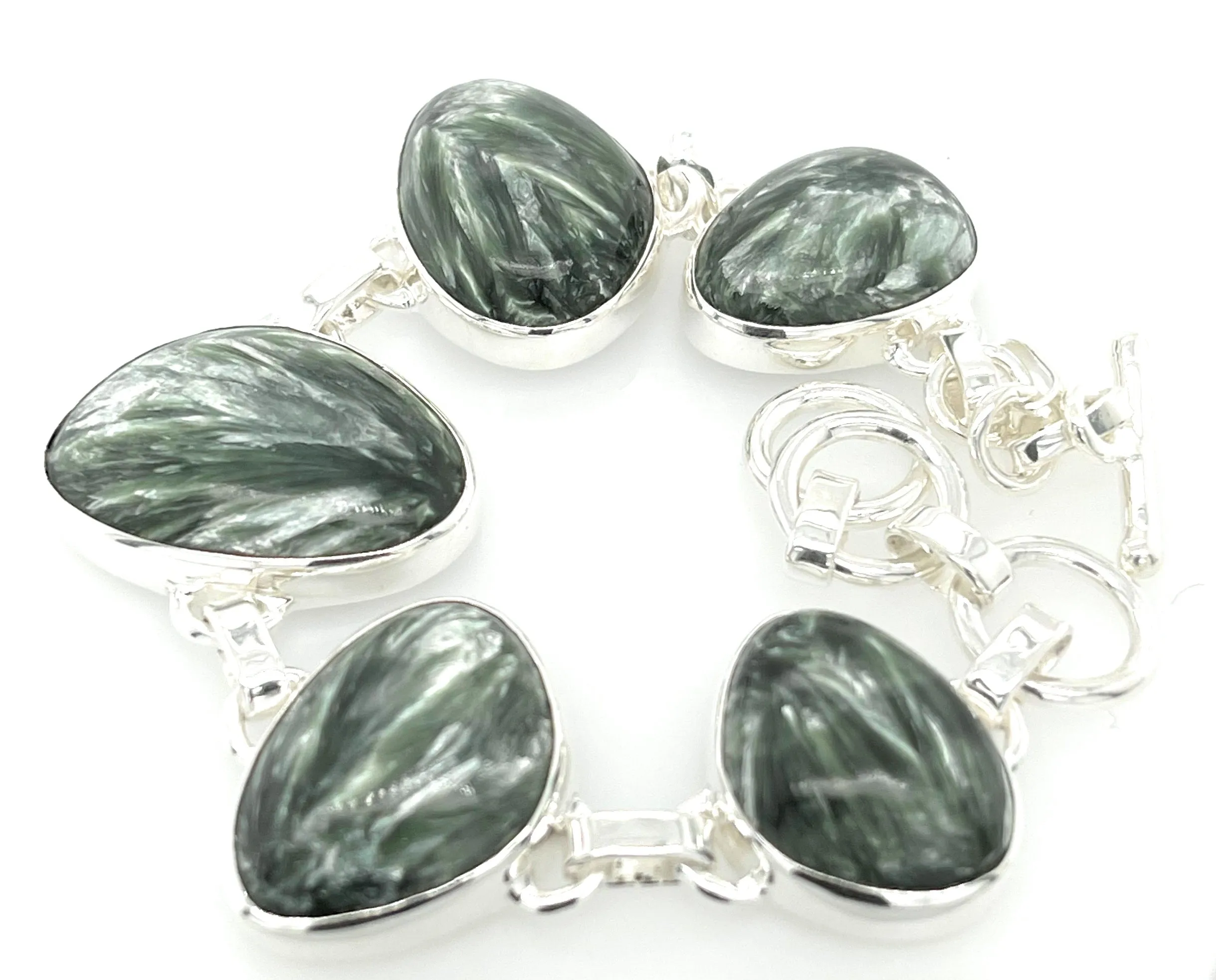 Natural Green Seraphinite 925 Solid Sterling Silver Bracelets 7"