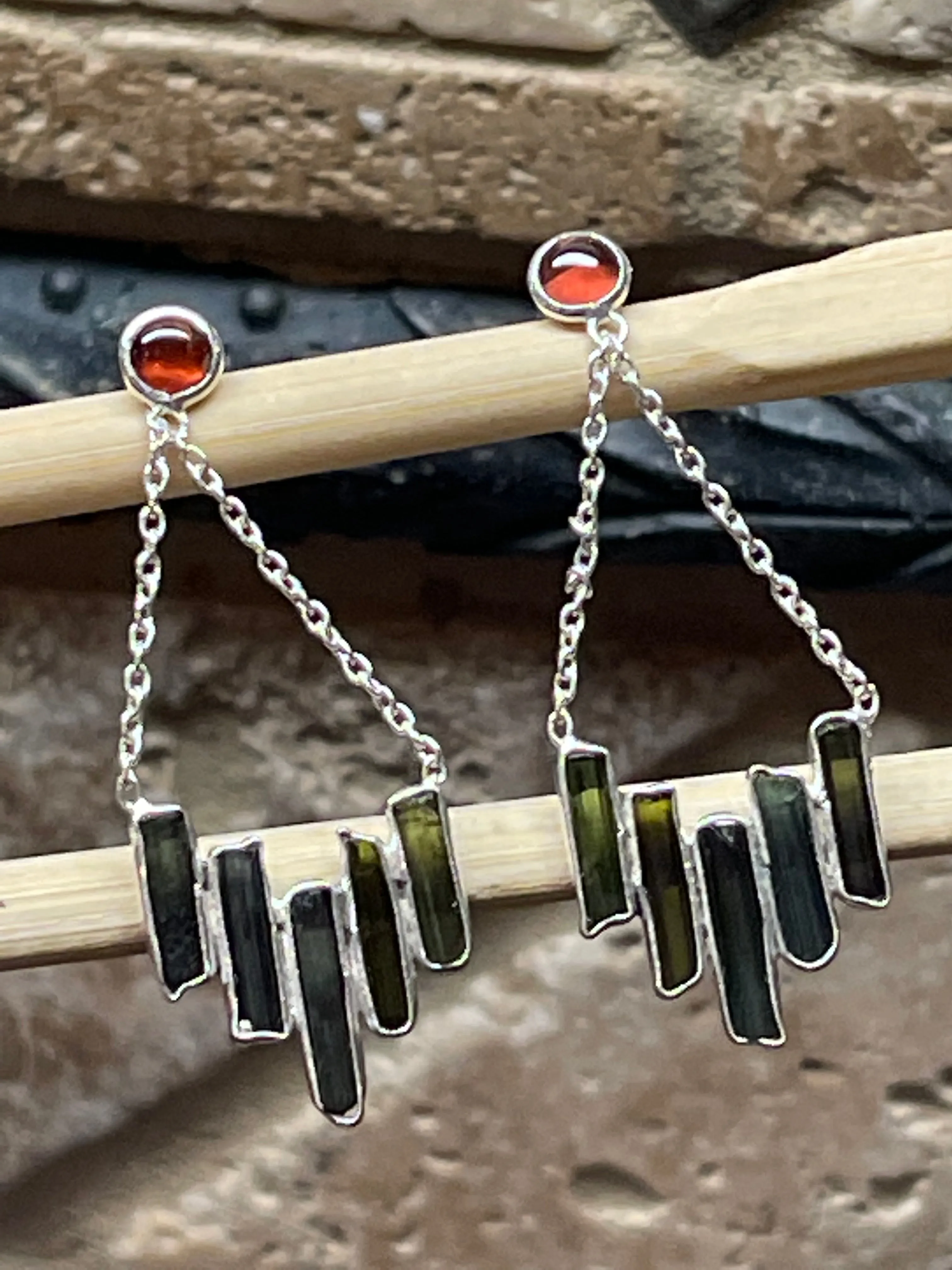 Natural Green Tourmaline 925 Solid Sterling Silver Earrings 35mm
