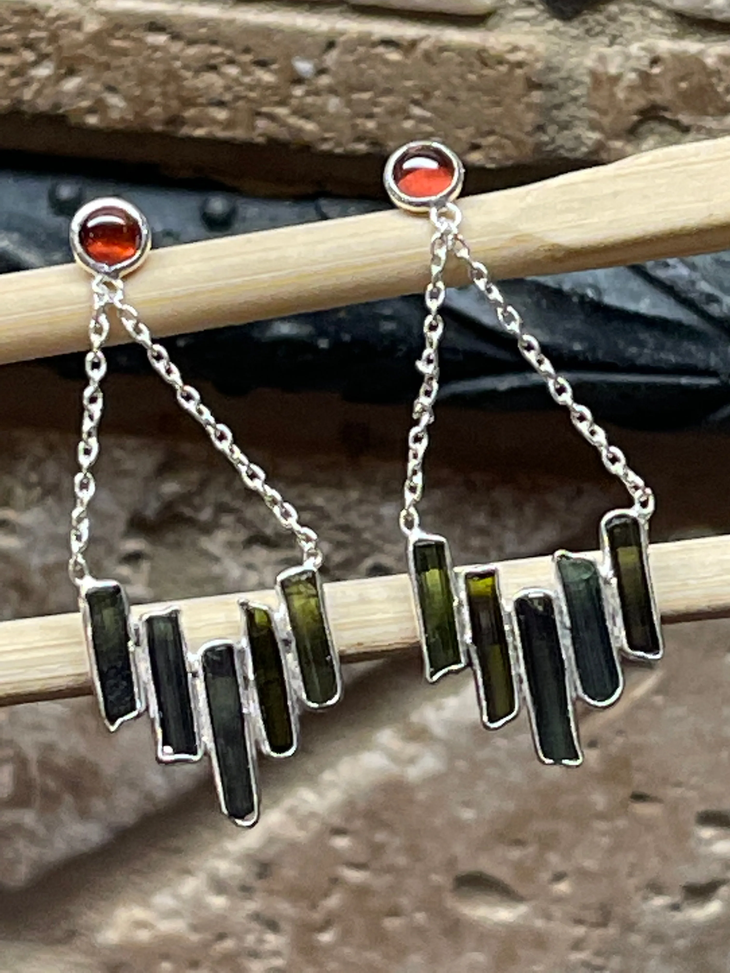 Natural Green Tourmaline 925 Solid Sterling Silver Earrings 35mm