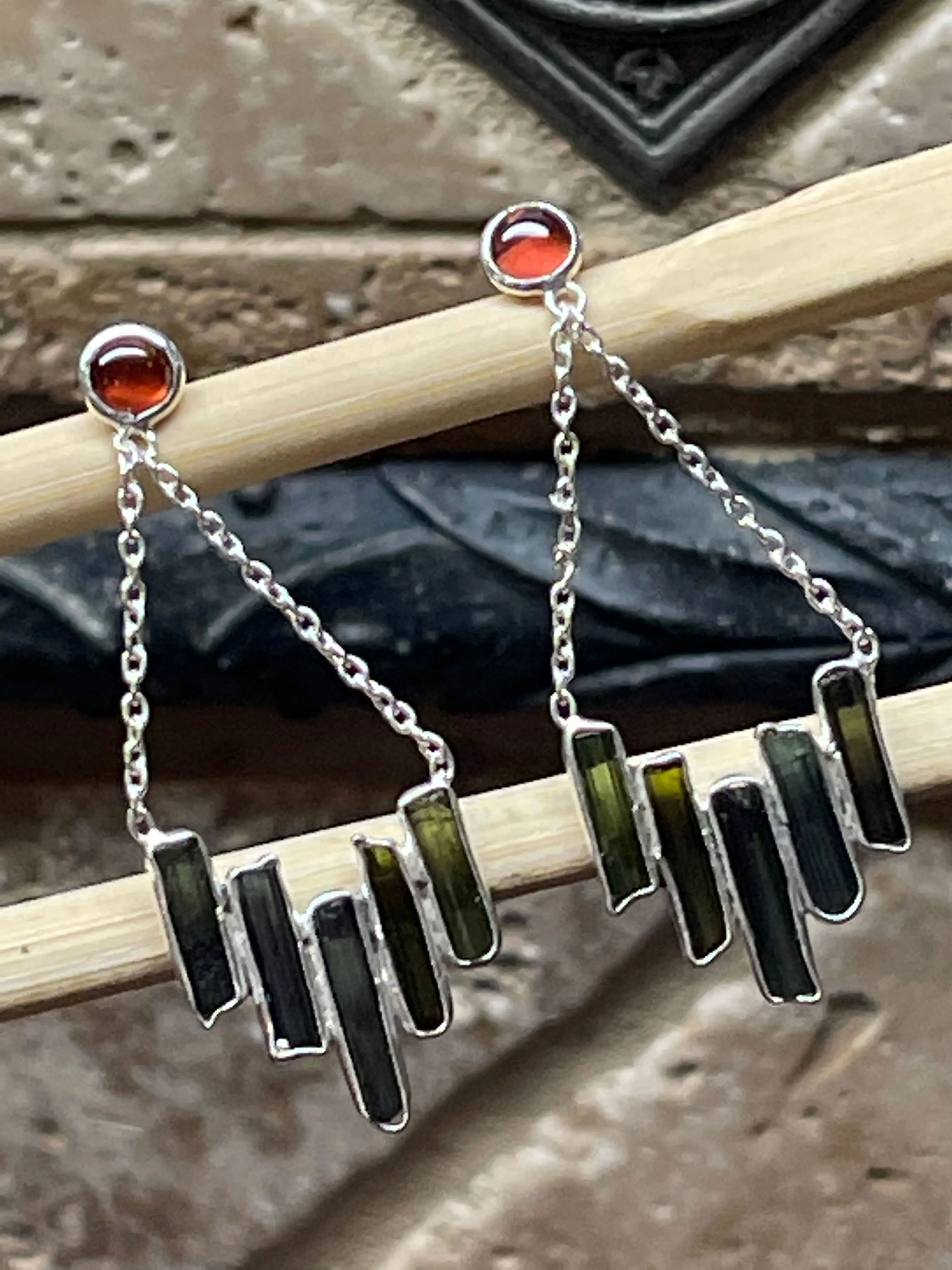 Natural Green Tourmaline 925 Solid Sterling Silver Earrings 35mm