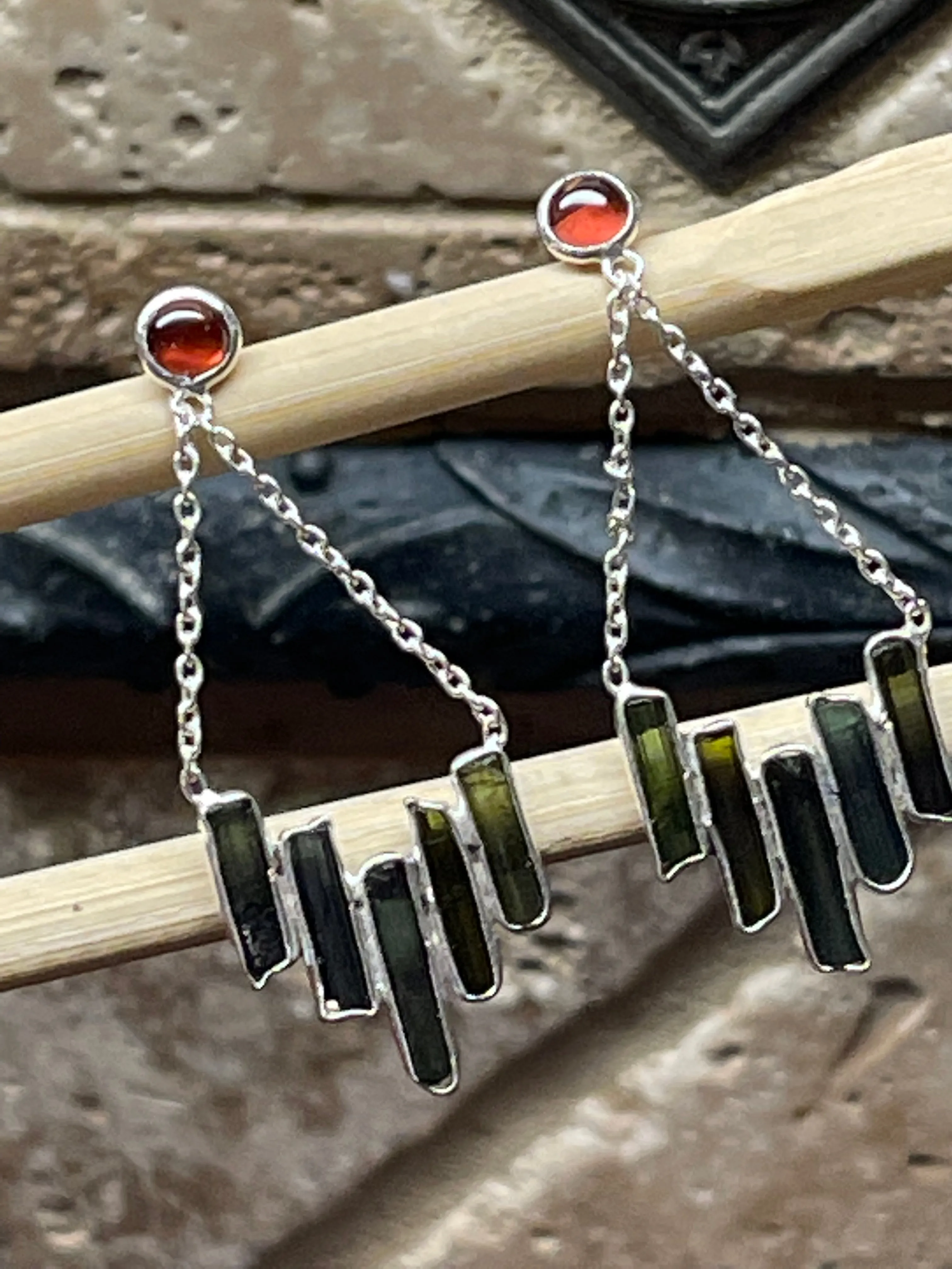 Natural Green Tourmaline 925 Solid Sterling Silver Earrings 35mm