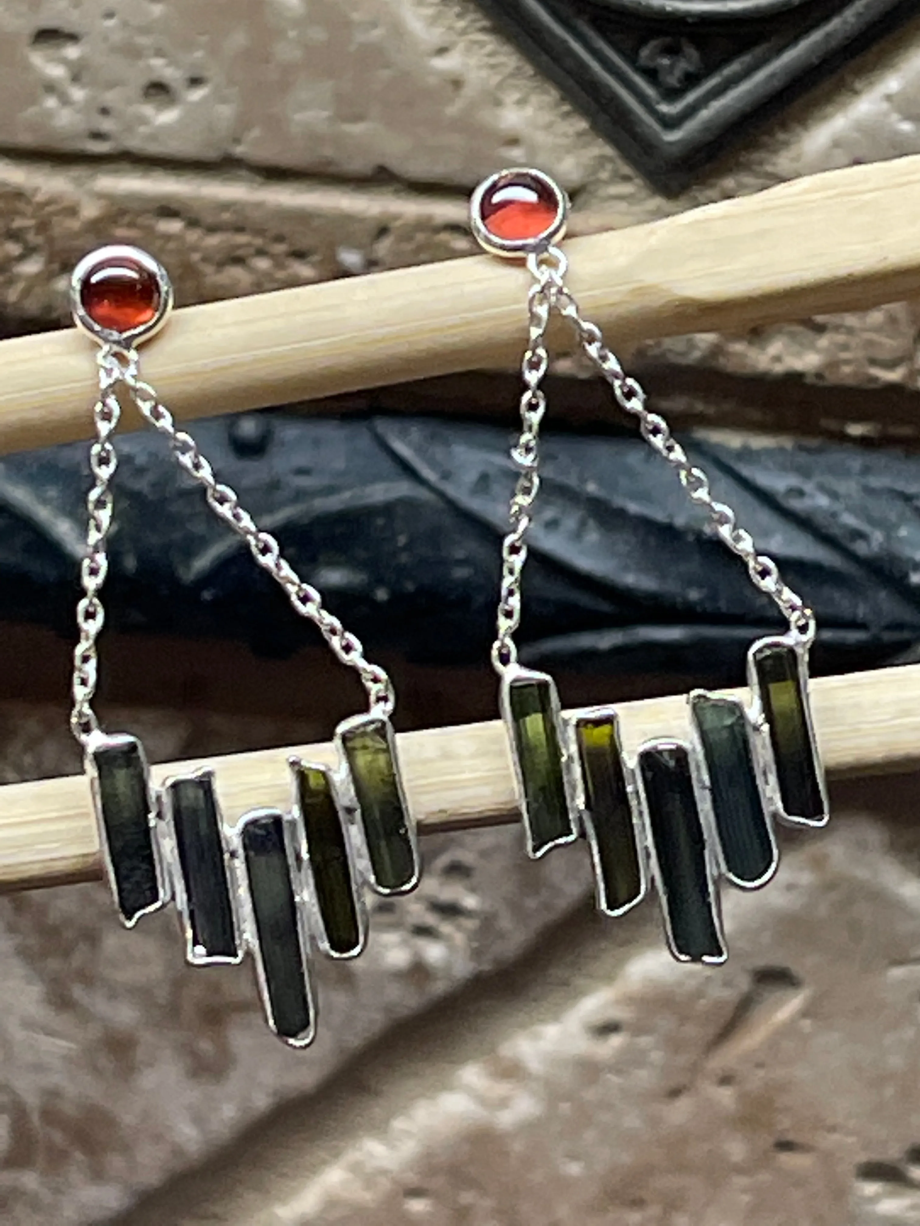 Natural Green Tourmaline 925 Solid Sterling Silver Earrings 35mm