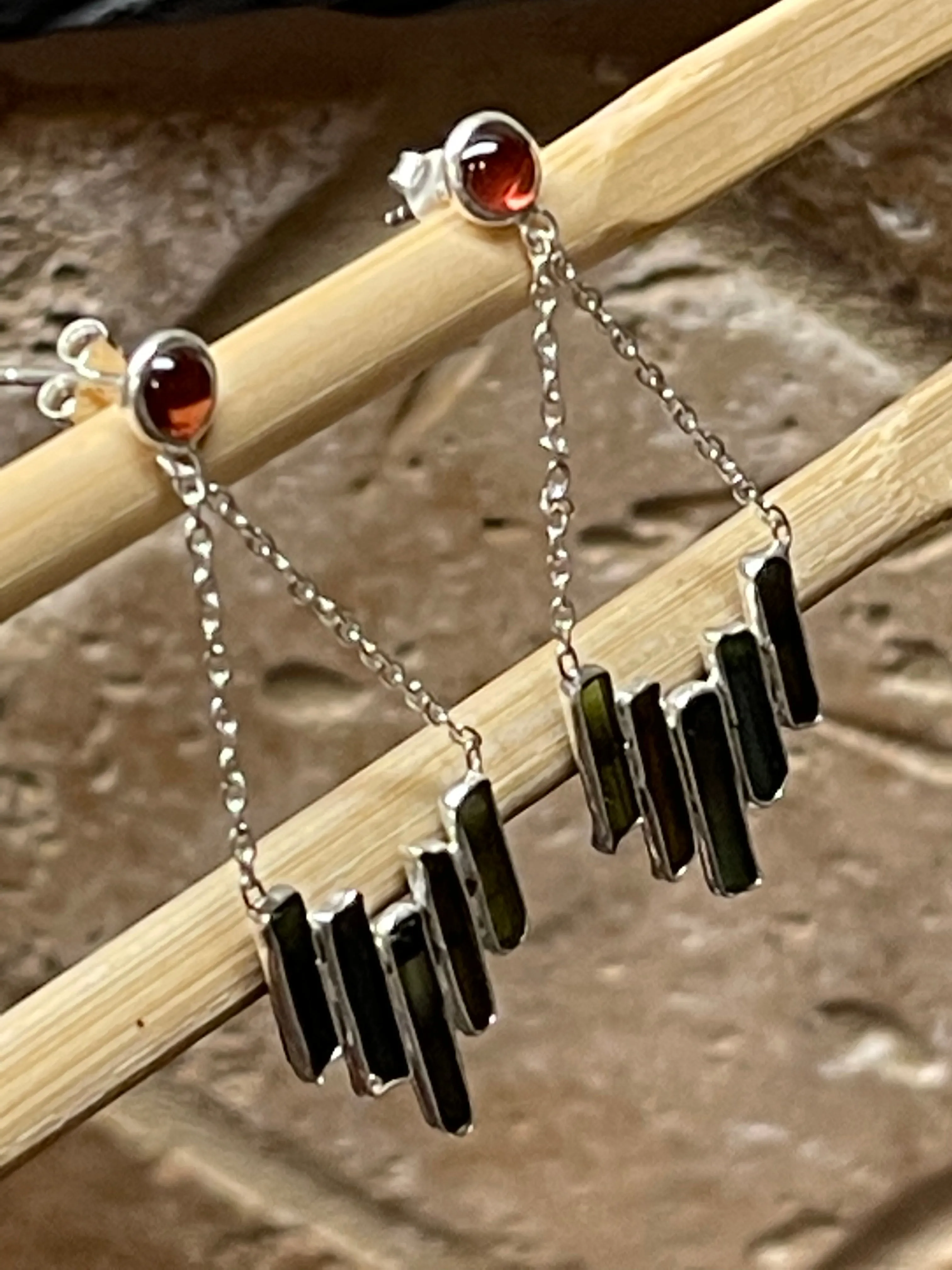 Natural Green Tourmaline 925 Solid Sterling Silver Earrings 35mm