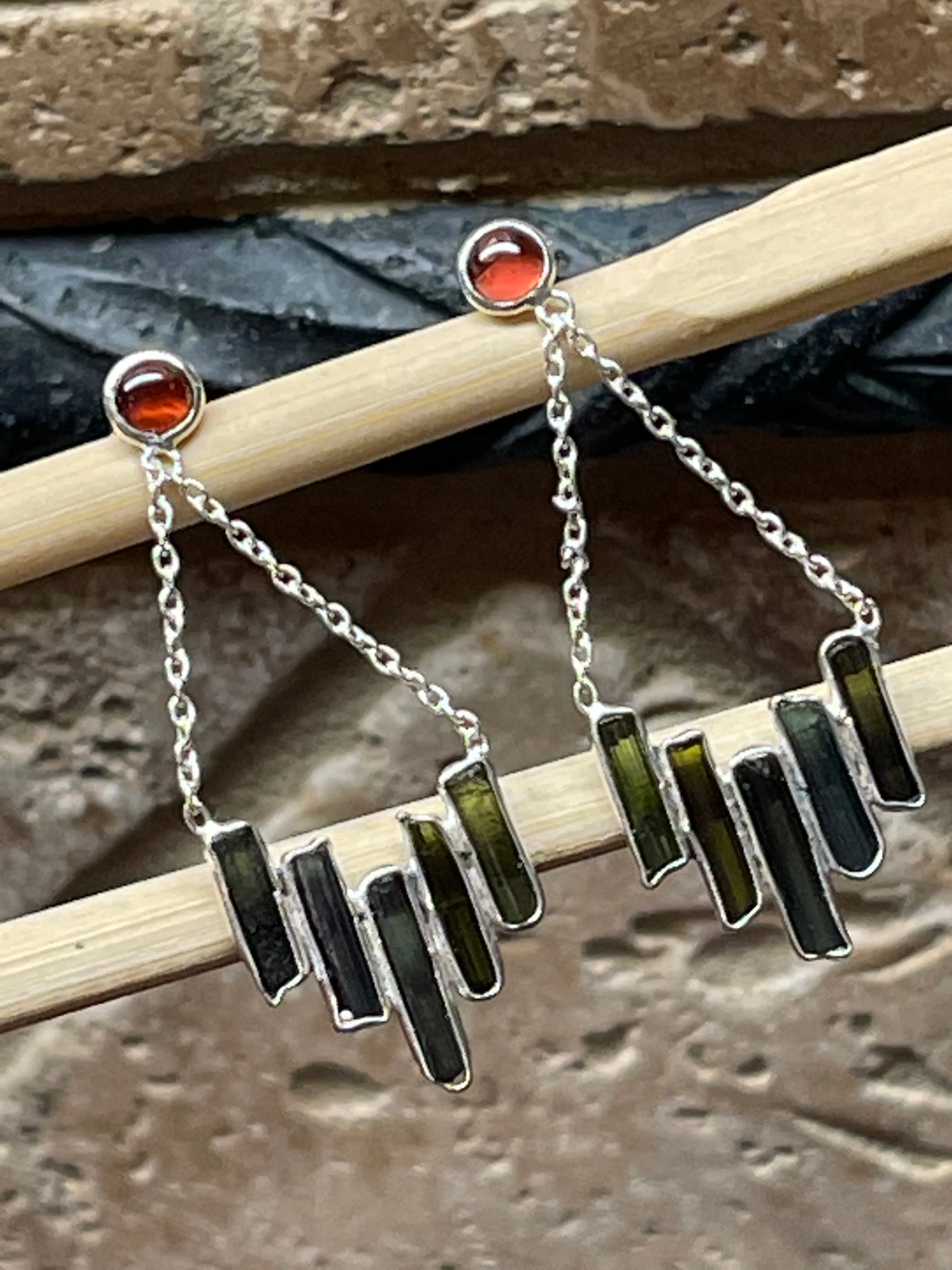 Natural Green Tourmaline 925 Solid Sterling Silver Earrings 35mm
