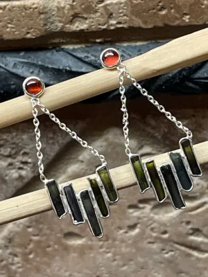 Natural Green Tourmaline 925 Solid Sterling Silver Earrings 35mm