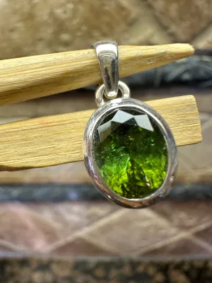 Natural Green Tourmaline 925 Solid Sterling Silver Pendant 20mm