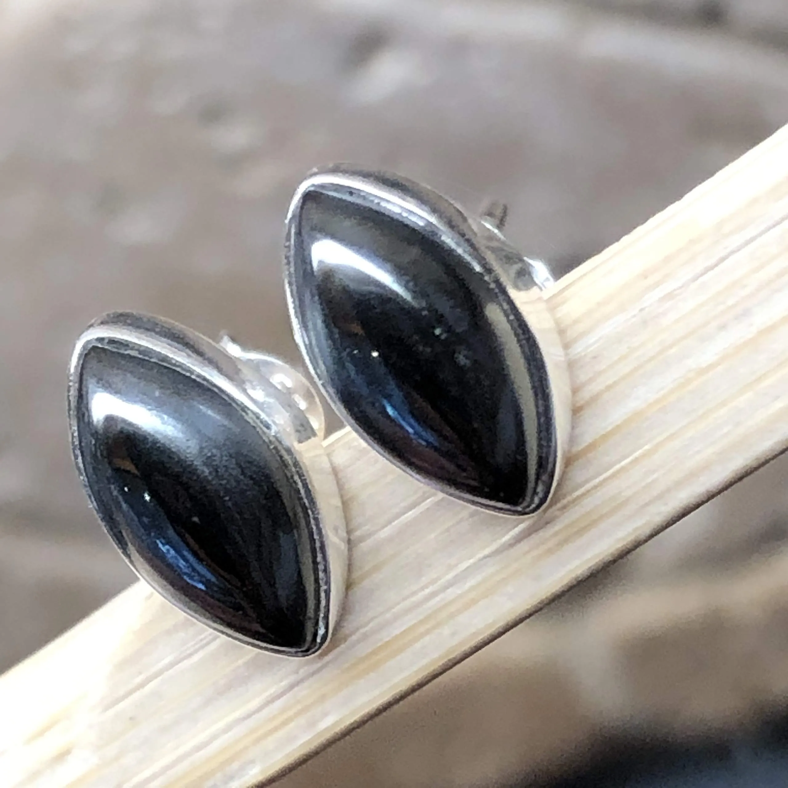 Natural Hematite 925 Solid Sterling Silver Earrings 10mm