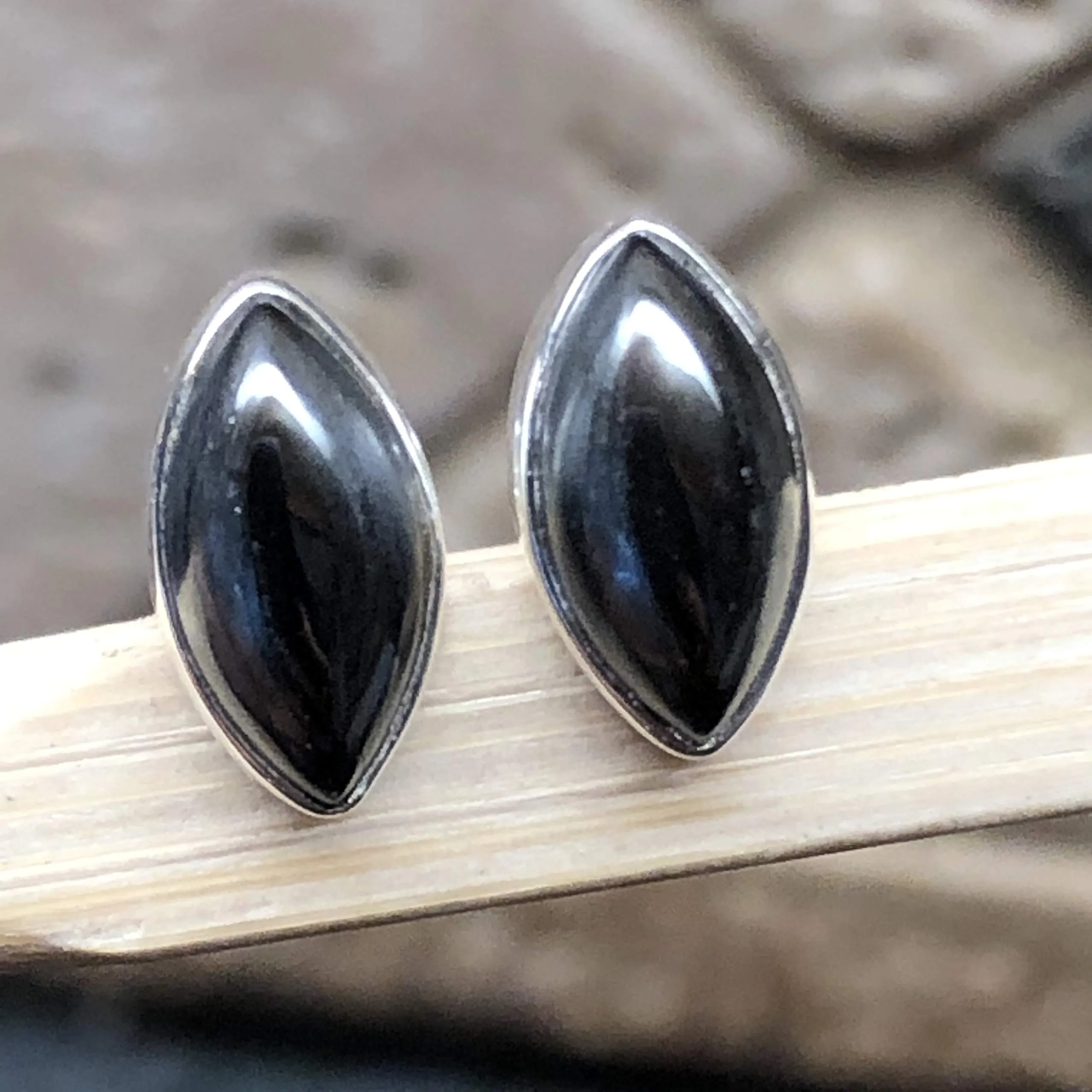 Natural Hematite 925 Solid Sterling Silver Earrings 10mm